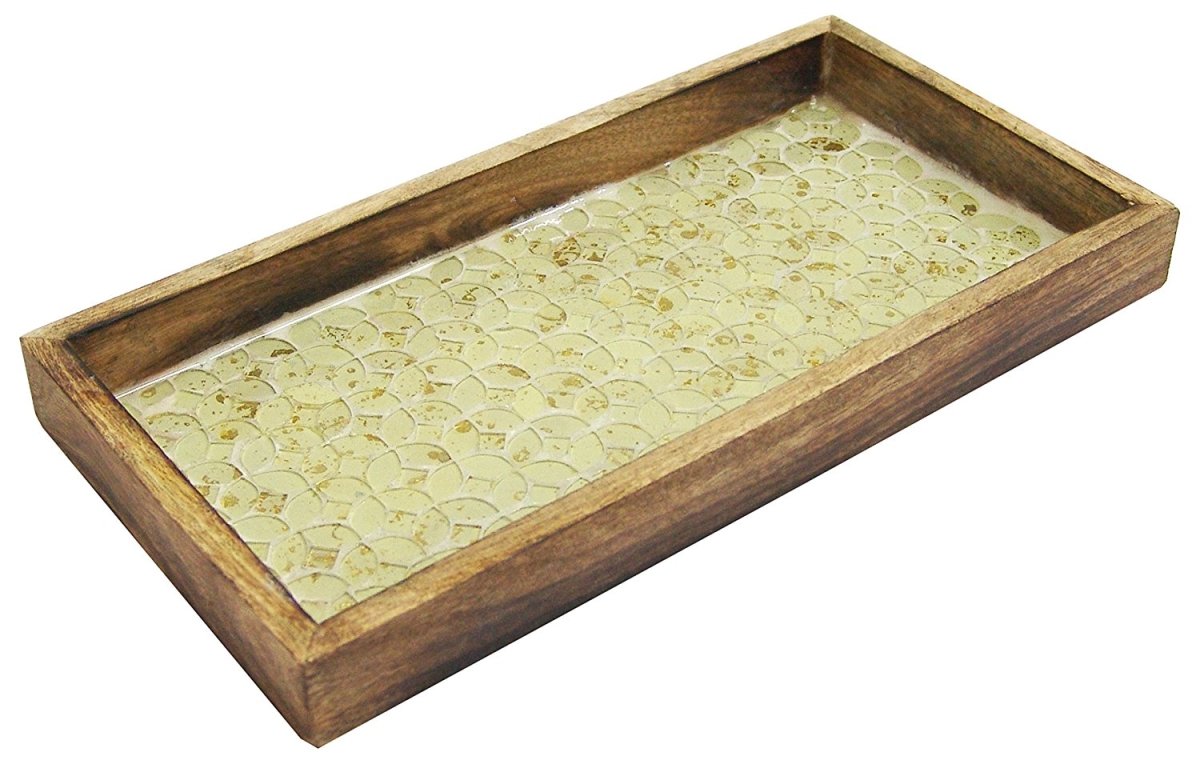 Gold Mosaic Wooden Tray - Elegant Serving & Decor for Home Dining
