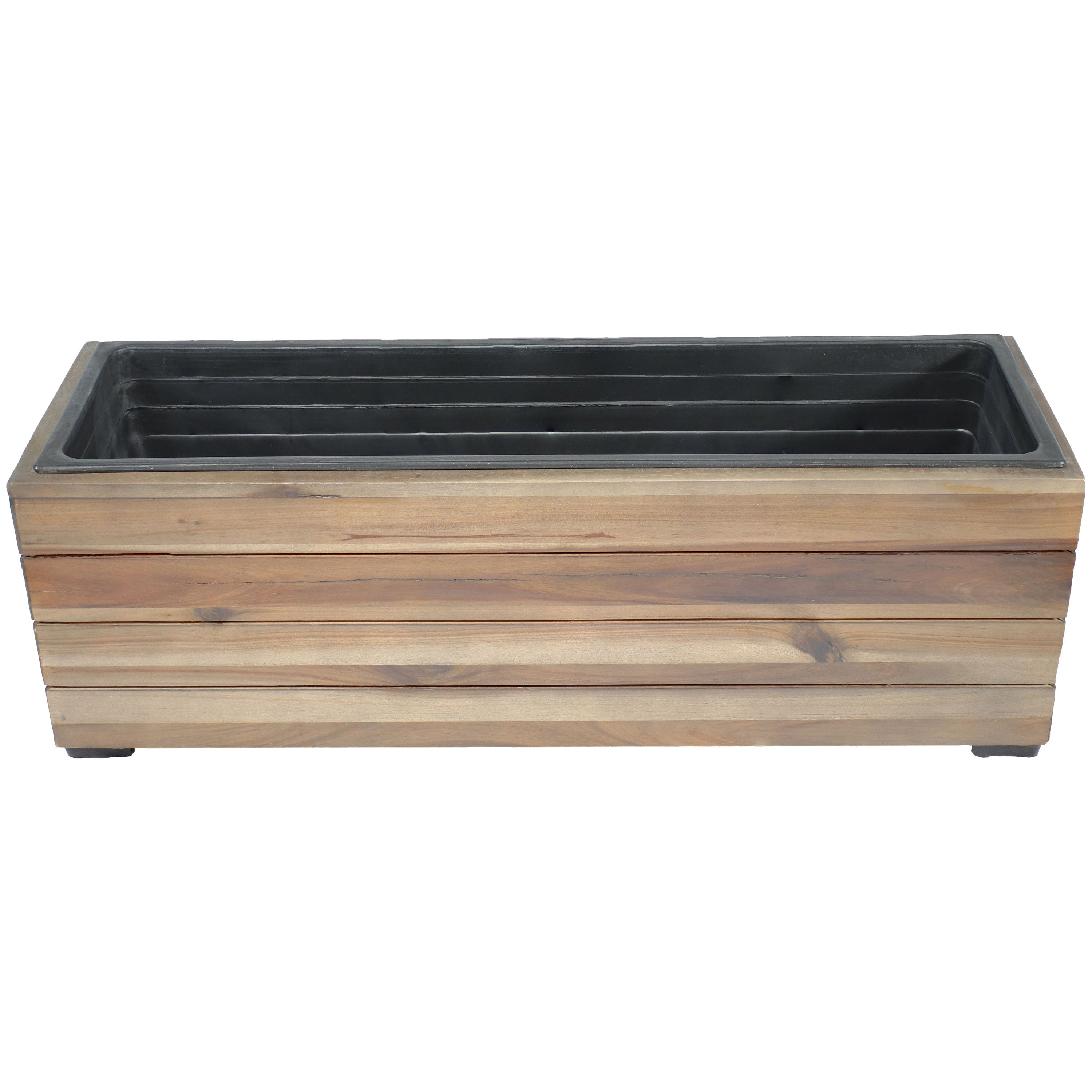 Sunnydaze Rectangular Wood Planter Box with Plastic Liner - Outdoor Garden Decor for Flowers, Herbs & Plants - Perfect for Patio, Deck & Backyard Landscaping