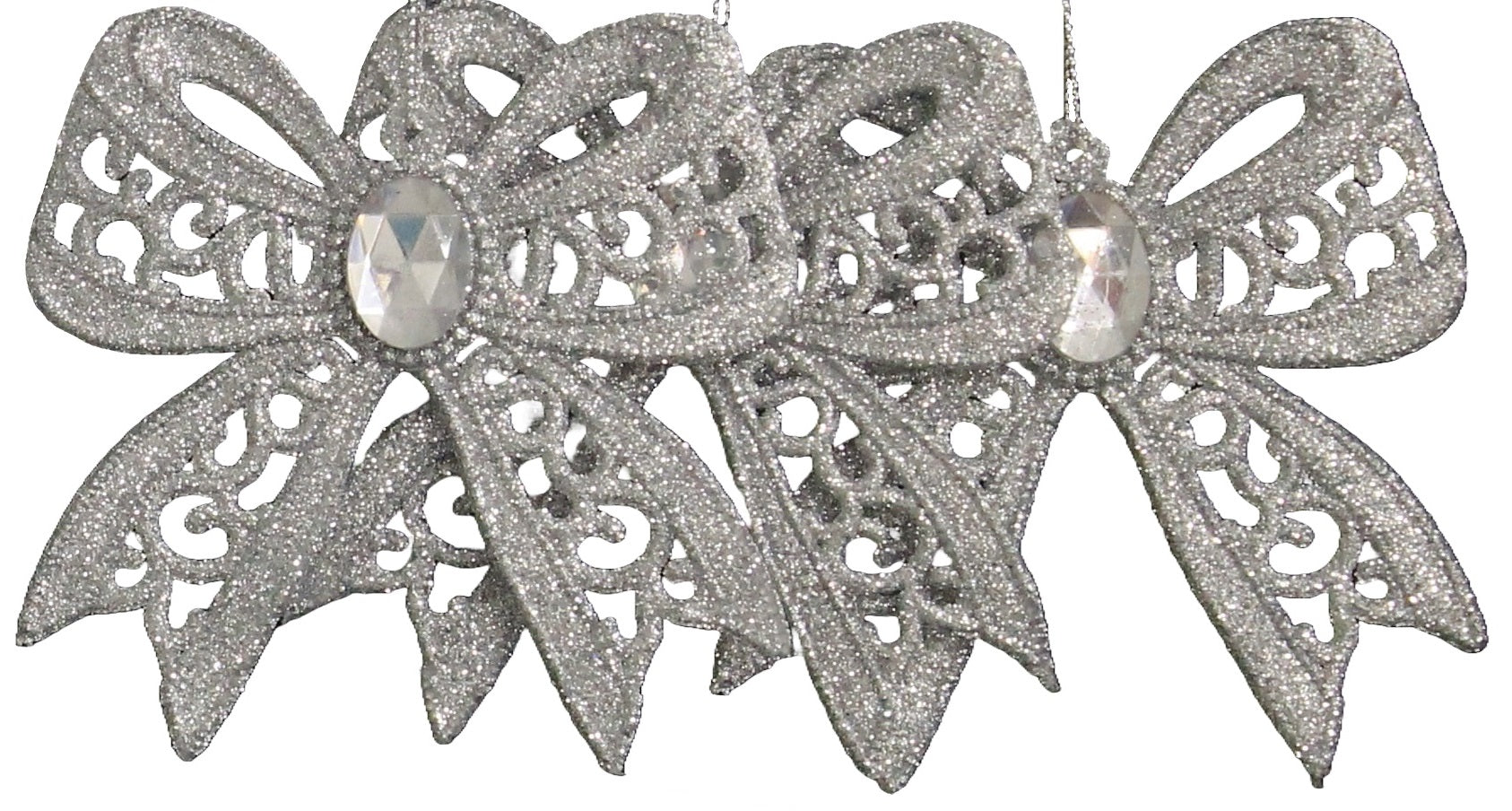 3 Pack Silver & White Glitter Bow Ornaments - Christmas Tree Decorations, Gift Wrapping, Party Favors & Home Decor Accessories