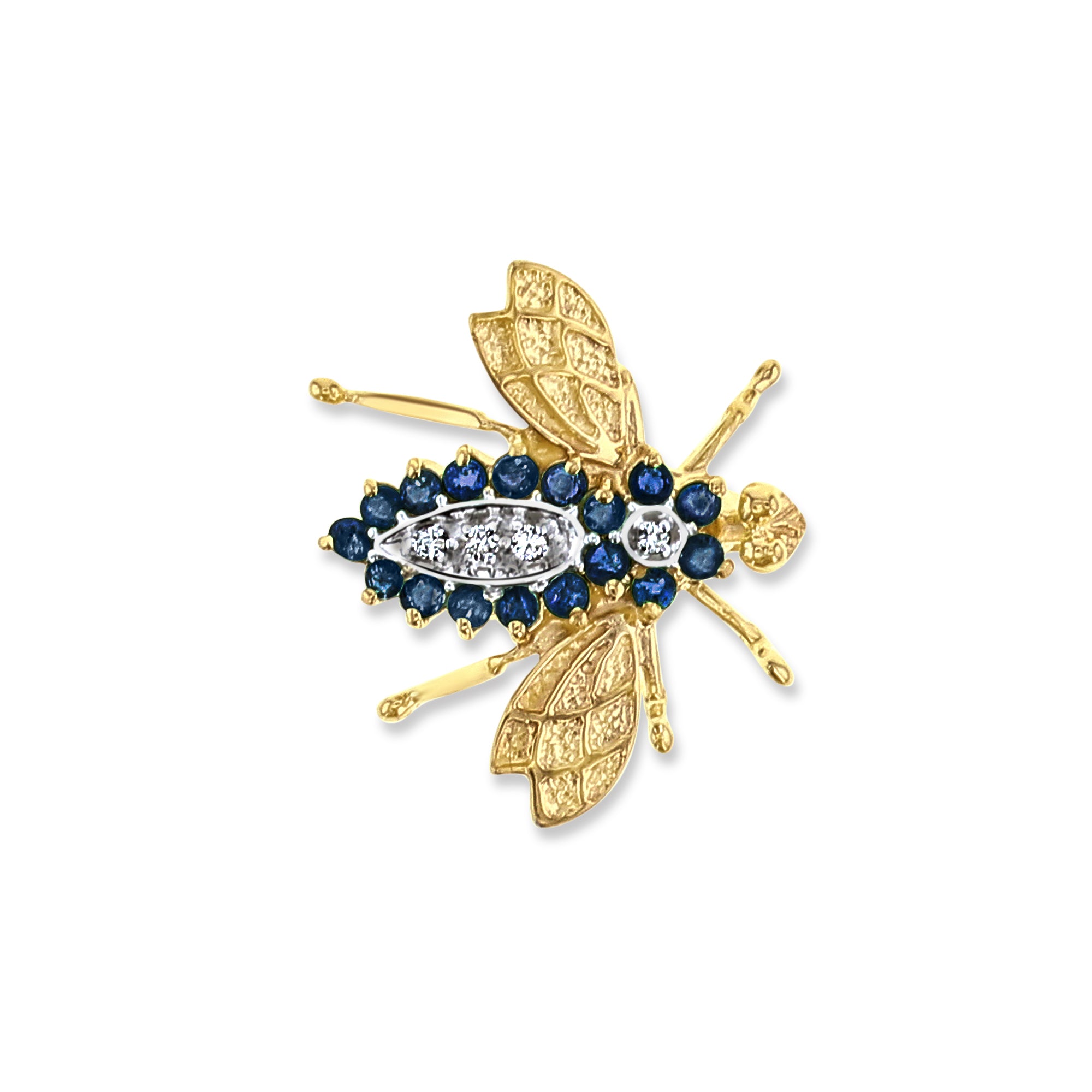 14K Yellow Gold Sapphire Diamond Bee Brooch .90cttw - Elegant Jewelry Gift for Women, Perfect for Weddings, Anniversaries & Special Occasions