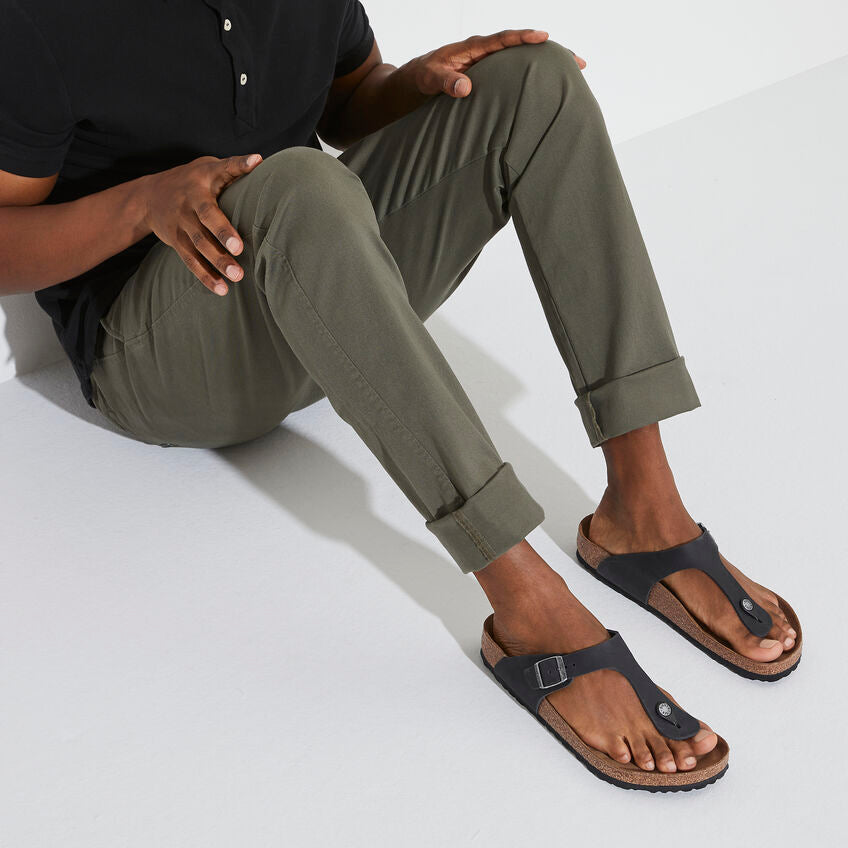 Birkenstock Gizeh Black Oiled Leather Sandals for Women | Comfortable Cork Footbed Sandals for Summer, Beach & Casual Wear