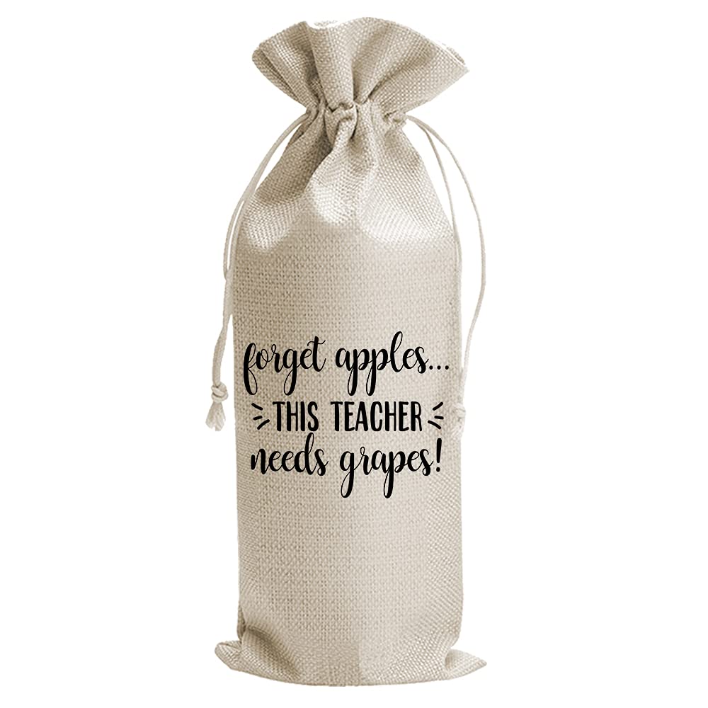 Best Teacher Appreciation Gifts - Burlap Drawstring Wine Bags for Women | Thoughtful Birthday & Teacher's Day Presents from Students | Perfect for Classroom Celebrations & Thank You Gifts