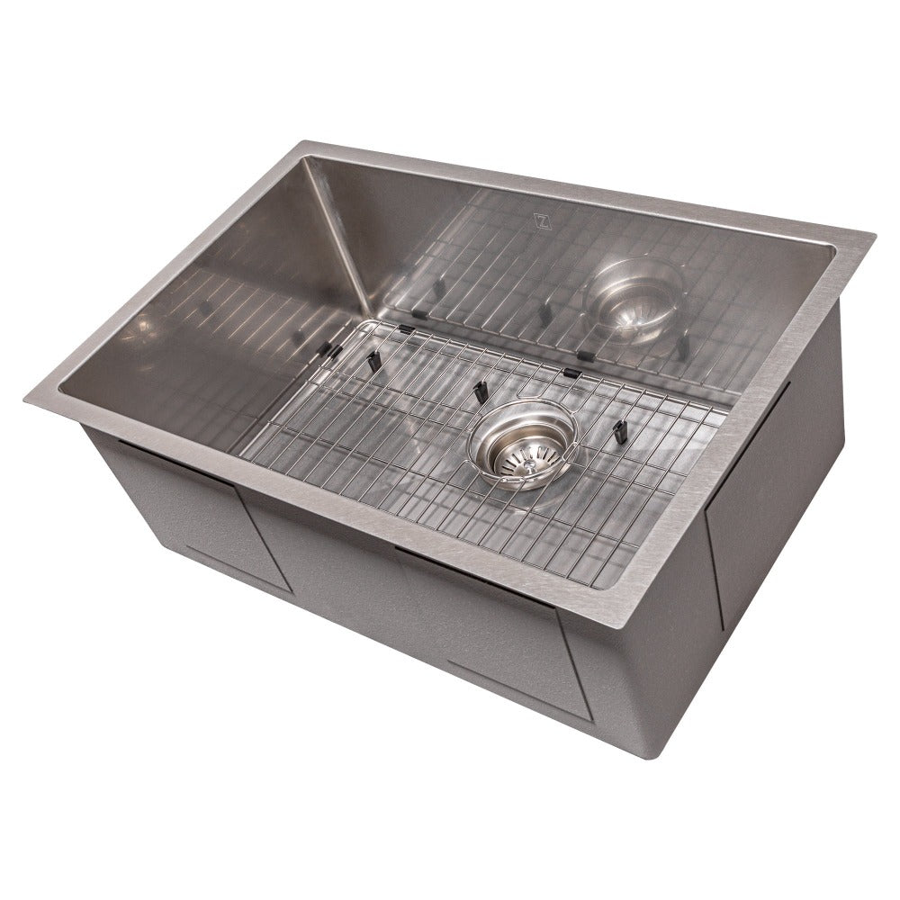 ZLINE Meribel 27-Inch Undermount Single Bowl Stainless Steel Kitchen Sink with Bottom Grid (SRS 27) - Perfect for Modern Kitchens, Dishwashing & Food Prep