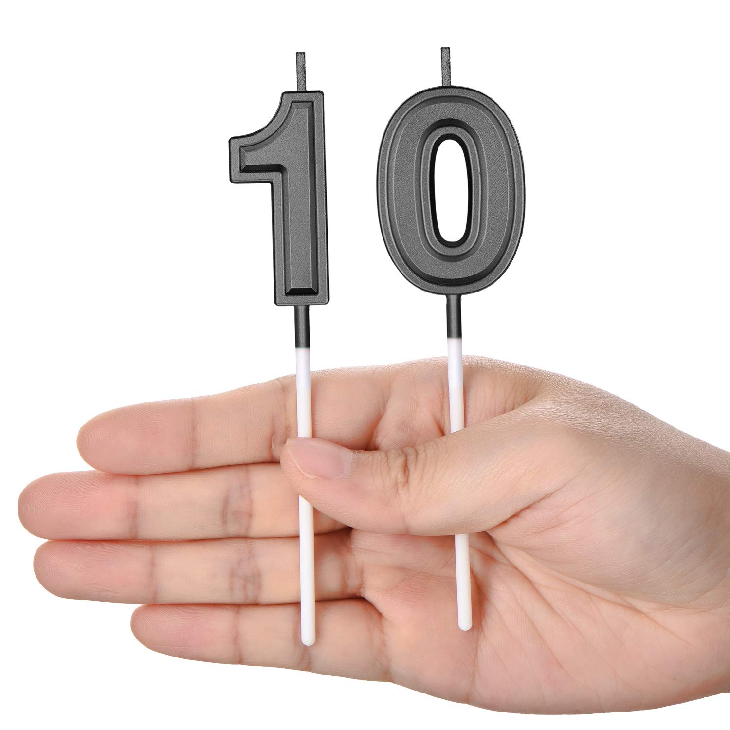Frienda 10th Birthday Cake Candles - Numeric Candles for Happy Birthday, Wedding & Anniversary Decorations (Black) - Perfect for Birthday Parties, Wedding Cakes & Celebration Supplies