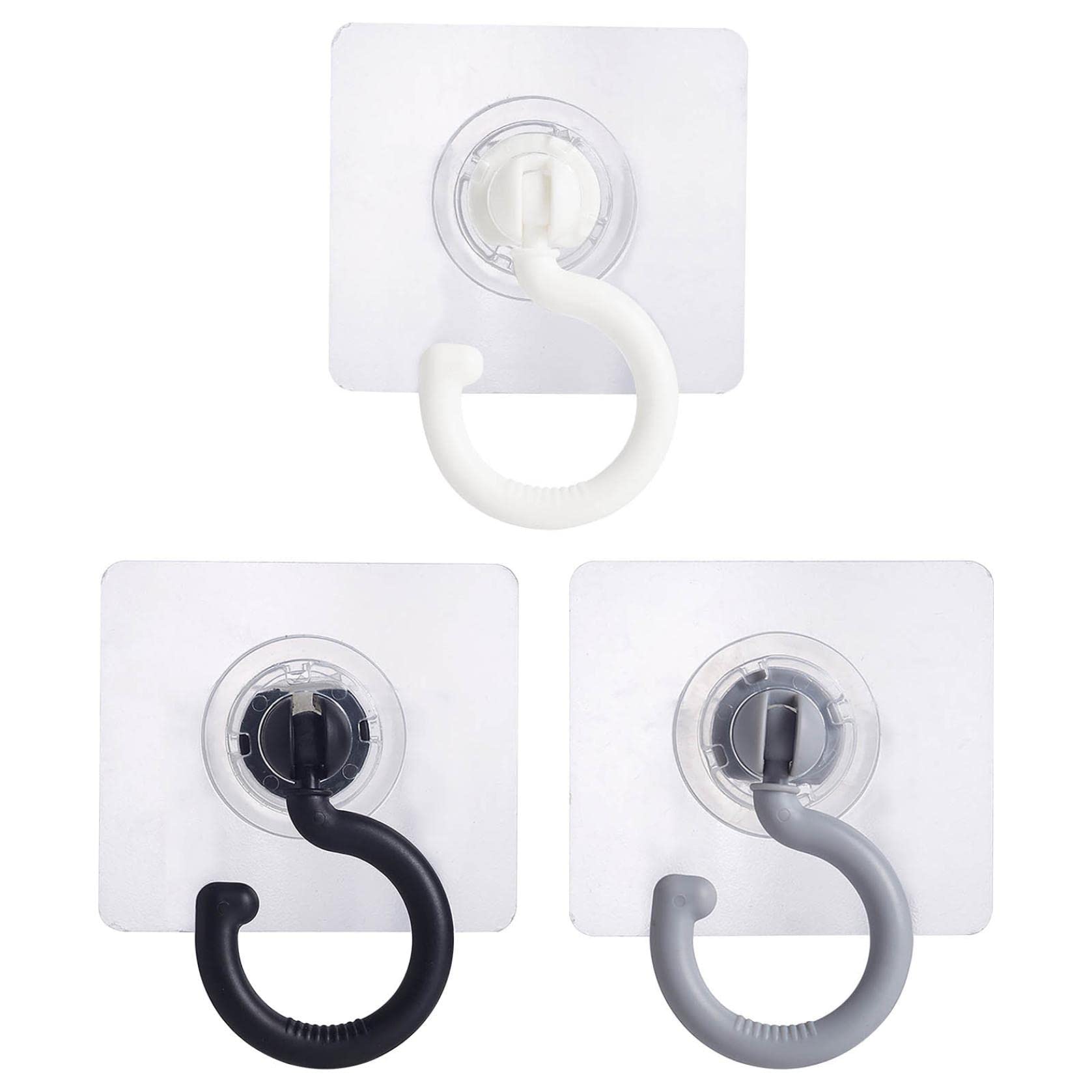 360° Rotating Adhesive Hooks - 3 Pack, Seamless Transparent Bathroom Organizer, No Drill Wall & Ceiling Hooks for Hanging Towels, Robes, Keys - Perfect for Bathroom, Bedroom, Kitchen Organization & Home Decor