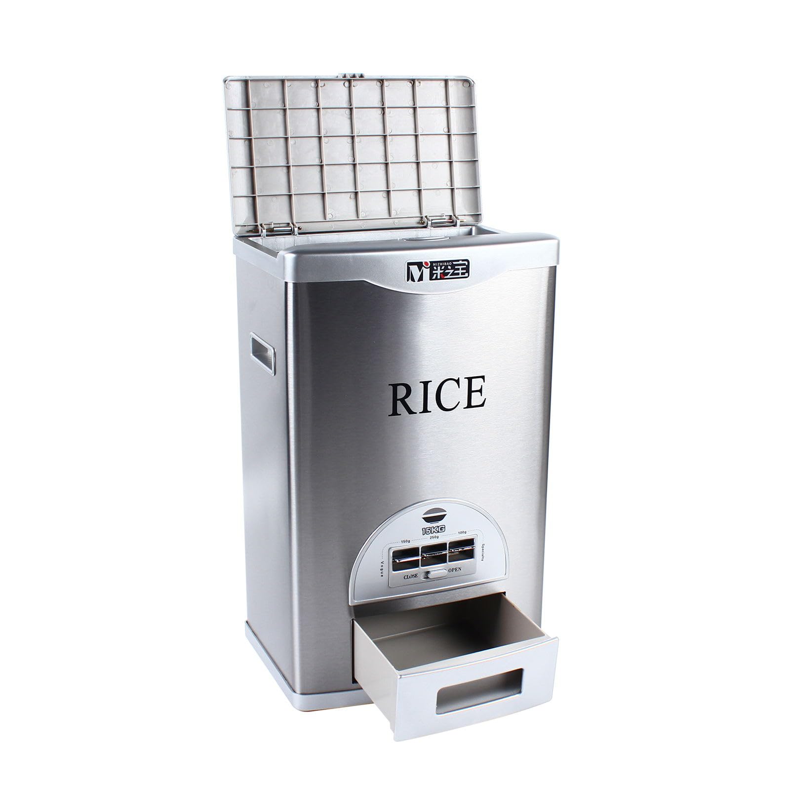 Automatic Rice Dispenser Machine - 15kg/33lbs Large Capacity Stainless Steel Food Storage Container for Kitchen, Pantry & Restaurant Use