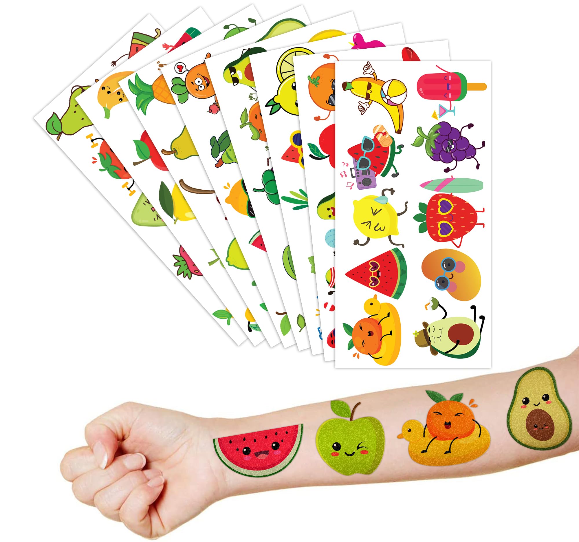 96PCS Fruit Temporary Tattoos for Kids - Summer Party Favors, Cute Lemon Orange Strawberry Watermelon Stickers, Fun Birthday Supplies & School Prizes | Perfect for Pool Parties, Beach Events & Classroom Rewards