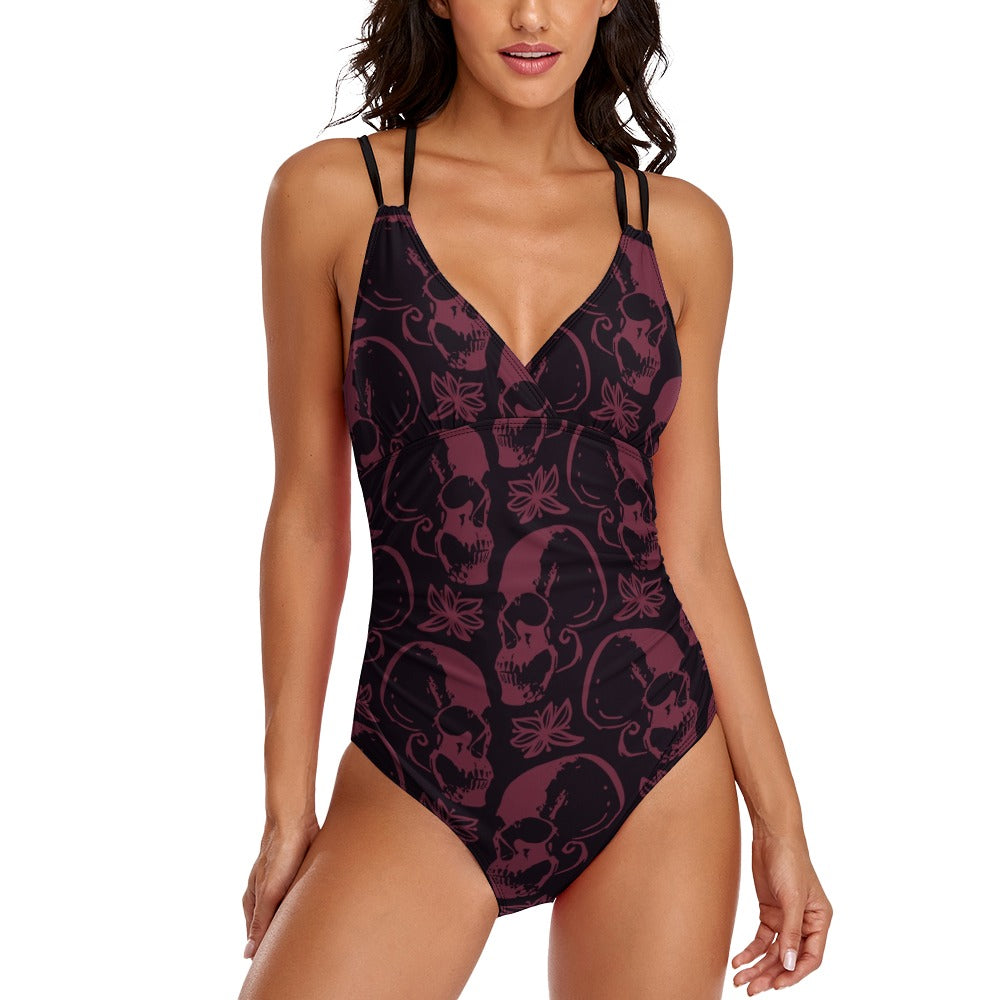 Stylish Purple Skulls One Piece Swimsuit - Trendy Women's Bathing Suit for Beach & Pool - Perfect for Summer Vacations, Swim Parties & Water Sports