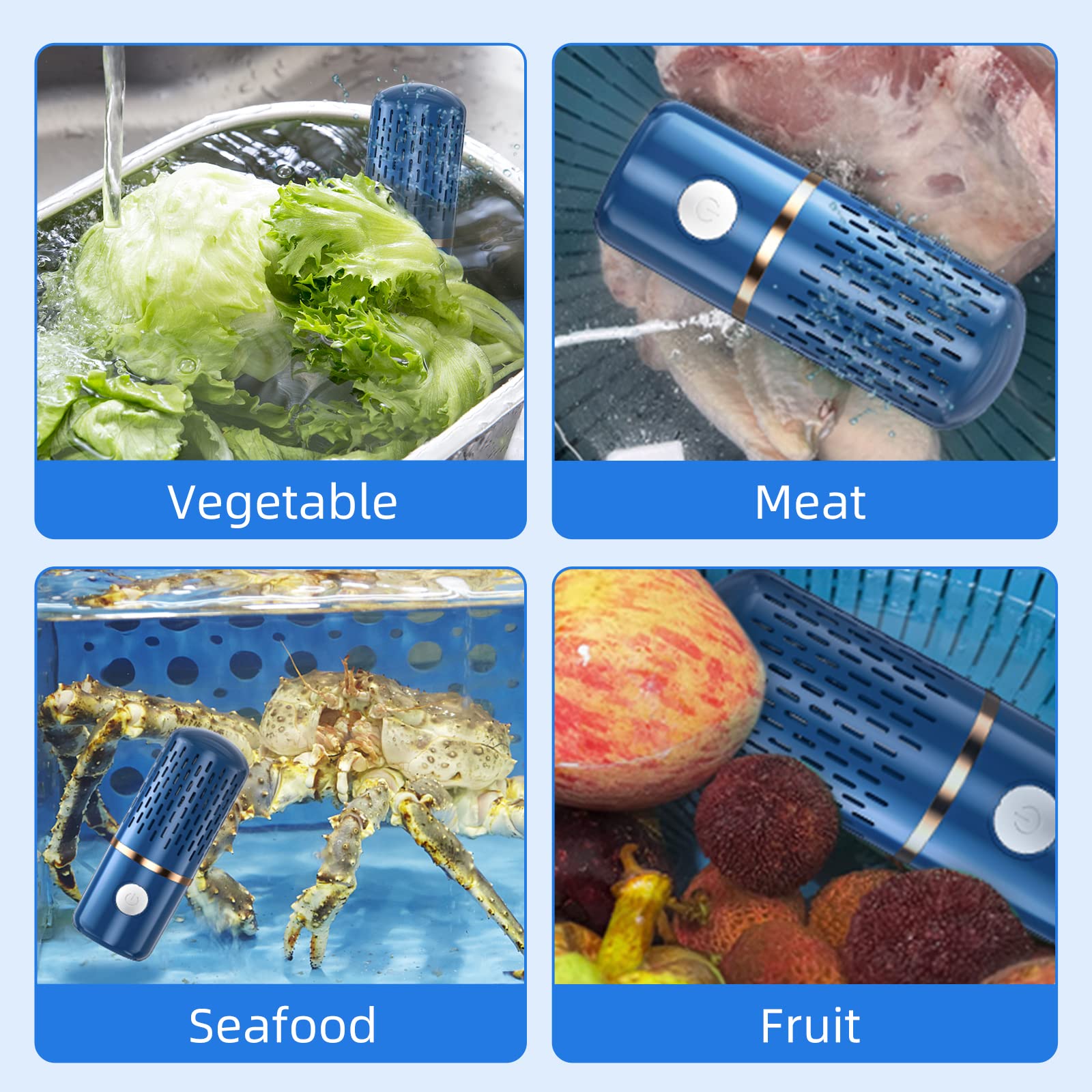 USB Wireless Fruit and Vegetable Cleaner Machine - Food Purifier for Washing Fruits, Vegetables, Rice, Meat & Tableware - Portable Kitchen Appliance for Healthy Eating (Blue, Medium Size) - Perfect for Home, Restaurant & Organic Food Preparation