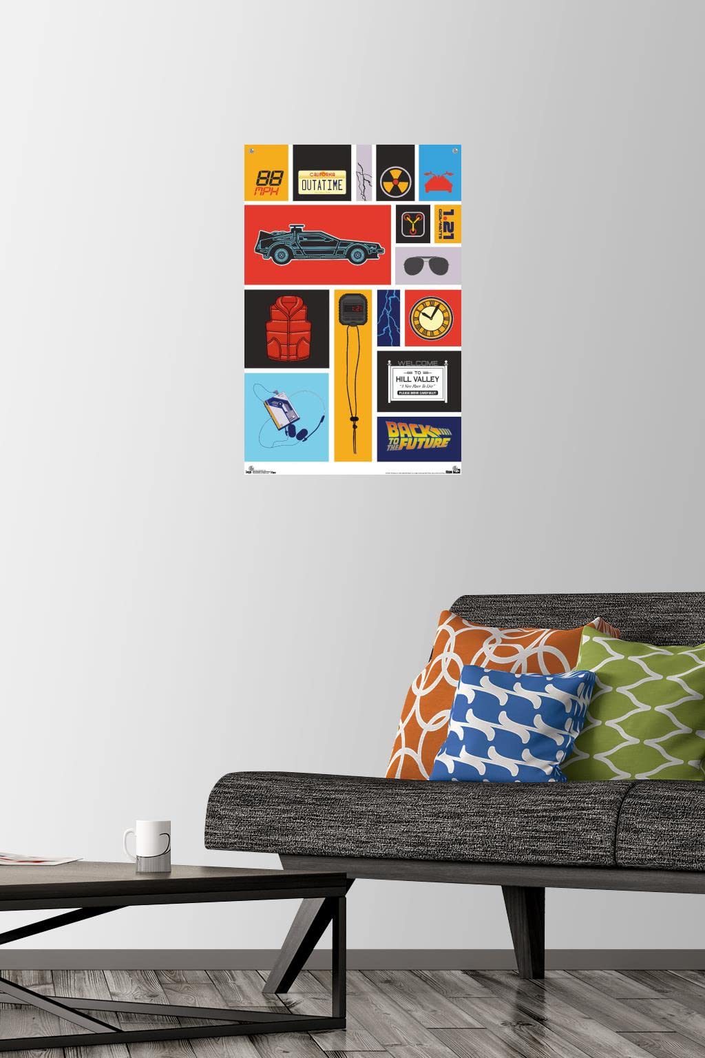 Back to the Future Movie Grid Wall Poster with Push Pins - 24x36 Inch Retro Sci-Fi Decor for Bedroom, Office & Game Room