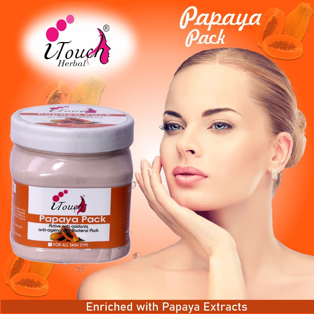 iTouch Herbal Papaya Face Pack (500ml) for Radiant & Glowing Skin - All Skin Types, Paraben & Sulfate Free - Natural Skincare for Daily Use & Spa Treatments