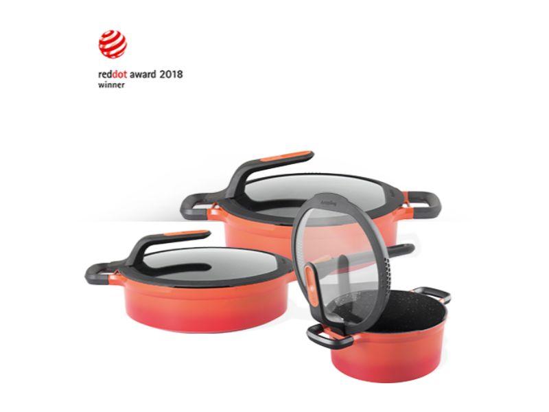 BergHOFF GEM Cast Aluminum Non-Stick 9.5-Inch Covered Saute Pan 3.5Qt - Caribbean Red, Stay Cool Handle - Perfect for Sautéing, Frying & Simmering on Gas, Electric & Induction Cooktops