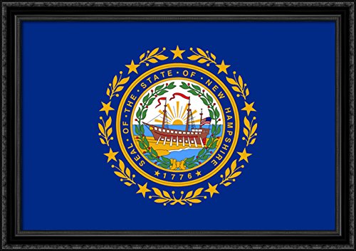 New Hampshire State Flag 40x28 Inches - Large Black Ornate Wood Framed Canvas Wall Art - Perfect for Home, Office & Classroom Decor