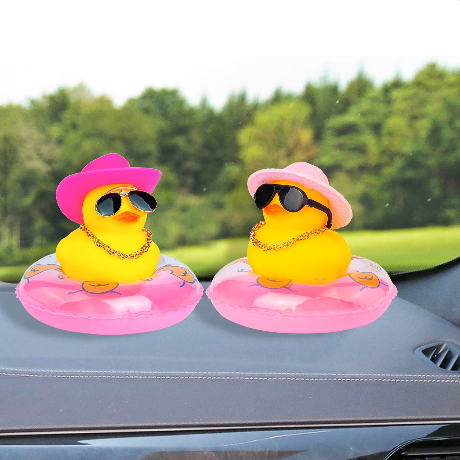 Fun Rubber Duck Car Dashboard Decorations with Mini Swim Ring, Sun Hat, Necklace & Sunglasses - Cute Car Accessories for Dashboard Decor, Gifts & Road Trip Fun
