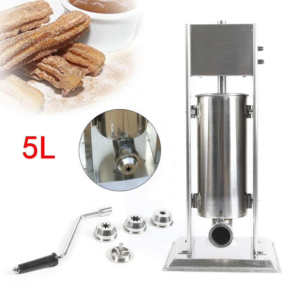 Commercial Churros Maker Machine 5L - Stainless Steel Spanish Churros Maker with 4 Nozzles - Heavy Duty Manual Donut Maker for Home, Restaurants & Bakeries - Perfect for Making Authentic Spanish Churros, Donuts and Fried Pastries