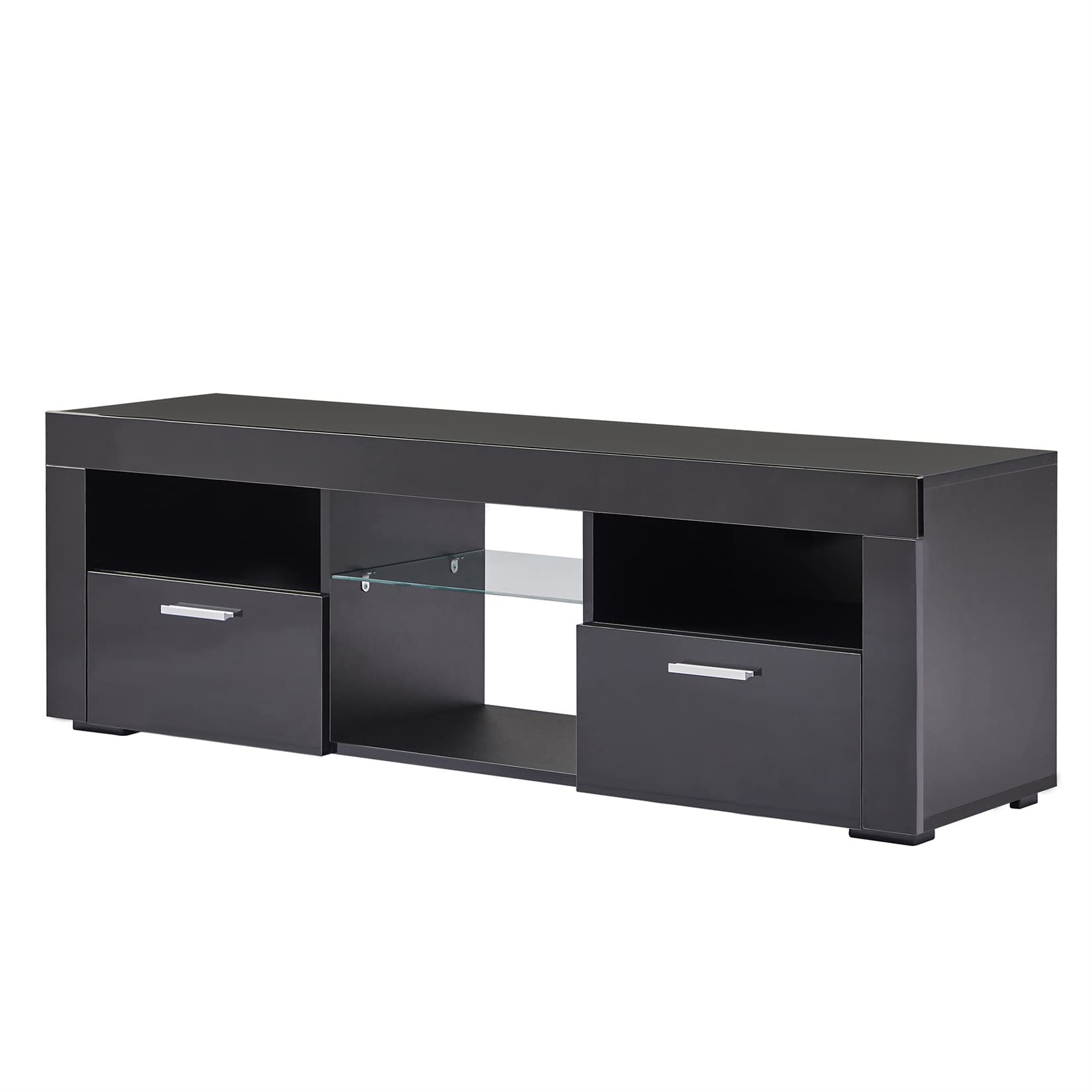 Bellemave 55 inch TV Stand with LED Lights - High Gloss Modern Entertainment Center & Media Console with Storage - Wood TV Cabinet for Living Room, Bedroom - Black