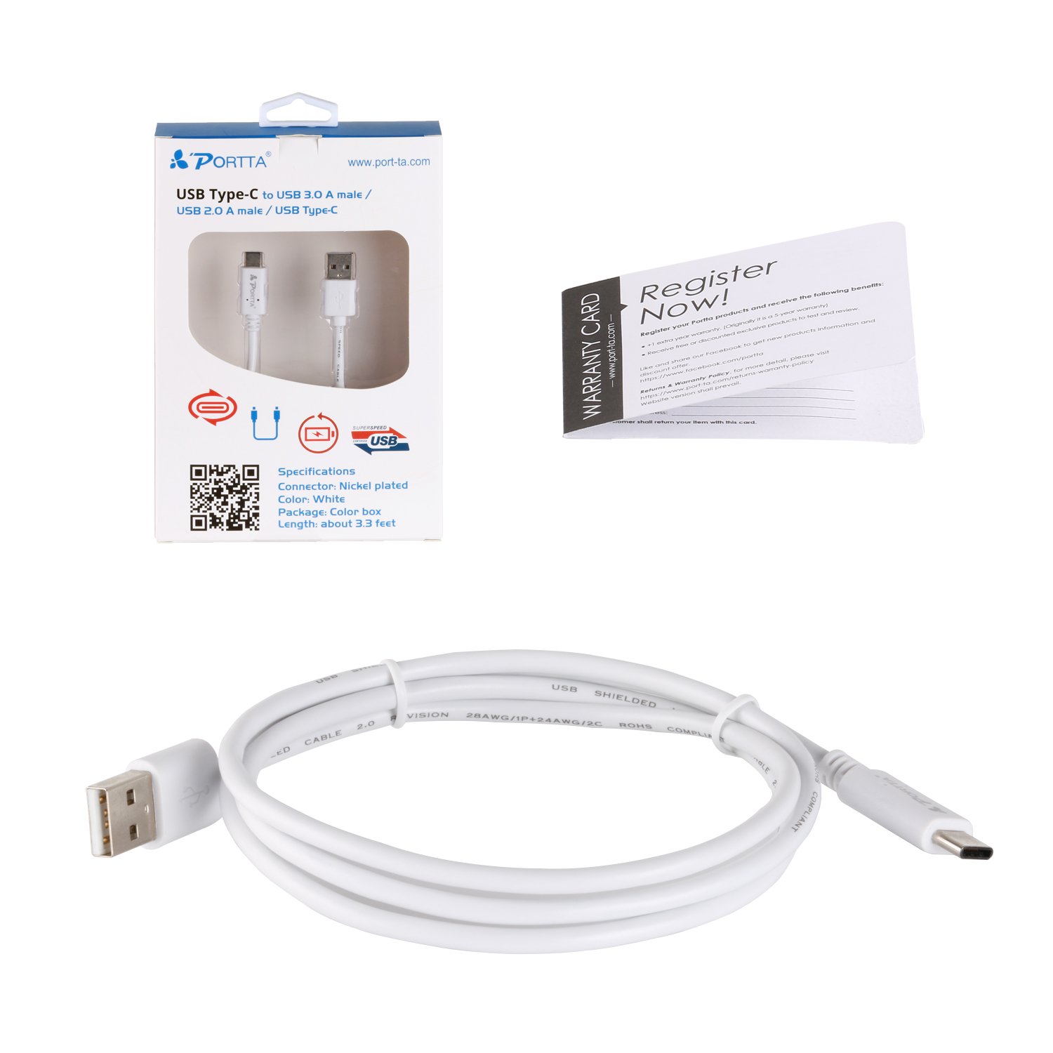 Portta N2UTCAC Power Cable - 3ft Micro USB to USB-C Fast Charging Cord, Durable Nylon Braided Charger for Android Phones, Samsung Galaxy, LG, HTC - Perfect for Home, Office & Travel Charging