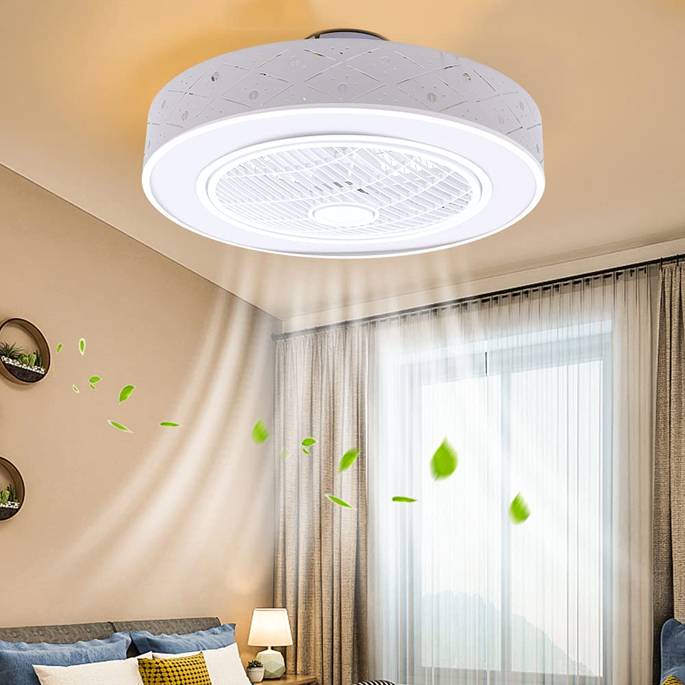 22 Inch Modern Ceiling Fan with LED Light and Remote Control - Dimmable Semi Flush Mount Fan for Living Room, Bedroom, Office - 3 Speed Settings & 3 Color Temperatures - 110V for 50-170 sq ft Spaces (Pineapple Bead Design) - Perfect for Home Cooling, Ambient Lighting, and Energy-Efficient Air Circulation