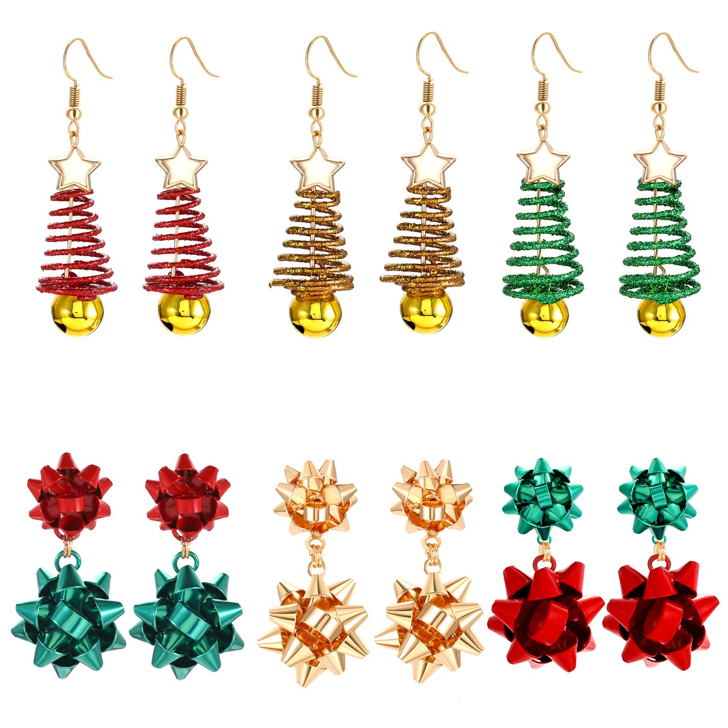 6 Pairs Christmas Earrings for Women - Festive Holiday Xmas Bow & Glitter Light Bulb Dangle Earrings, Hypoallergenic Stud Earrings - Perfect for Christmas Parties, Gift Giving & Holiday Celebrations