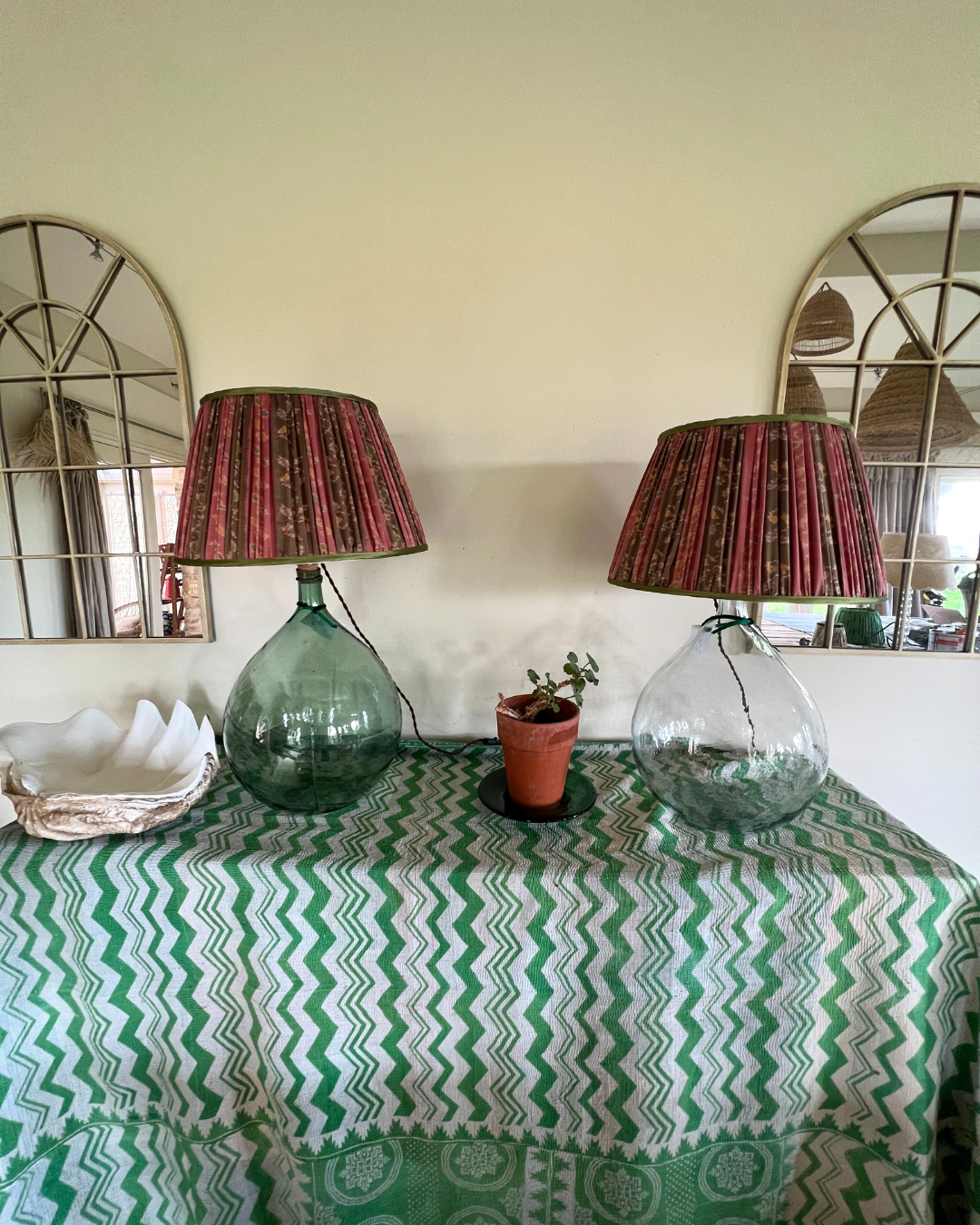 41cm Pink, Brown & Green Silk Sari Lampshade - Elegant Home Decor for Living Room, Bedroom & Boho Style Interior Design