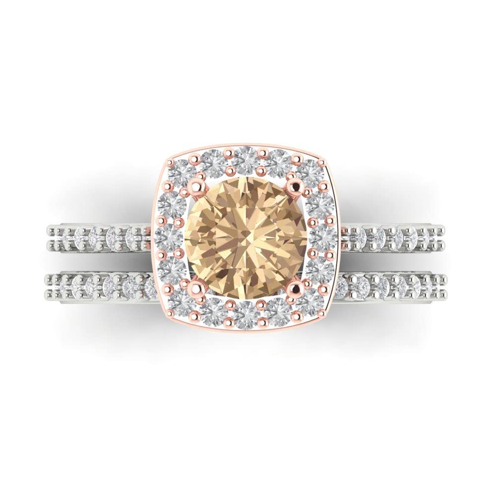 2ct Round Cut Halo Solitaire Moissanite Engagement Ring - 14k White & Rose Gold Wedding Band Set | Anniversary, Promise & Bridal Jewelry for Women | Perfect for Proposals, Weddings & Special Occasions