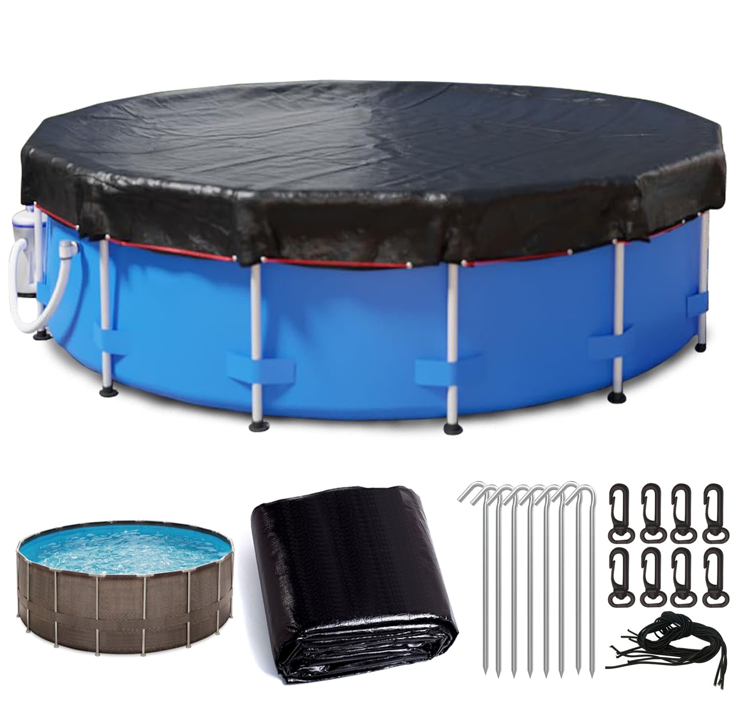 28ft Round Solar Pool Cover for Above Ground Pools - Heavy Duty Winter & Summer Protection with Winch & Cable - Waterproof, Dustproof, UV Resistant - Ideal for Swimming Pool Maintenance & Seasonal Protection
