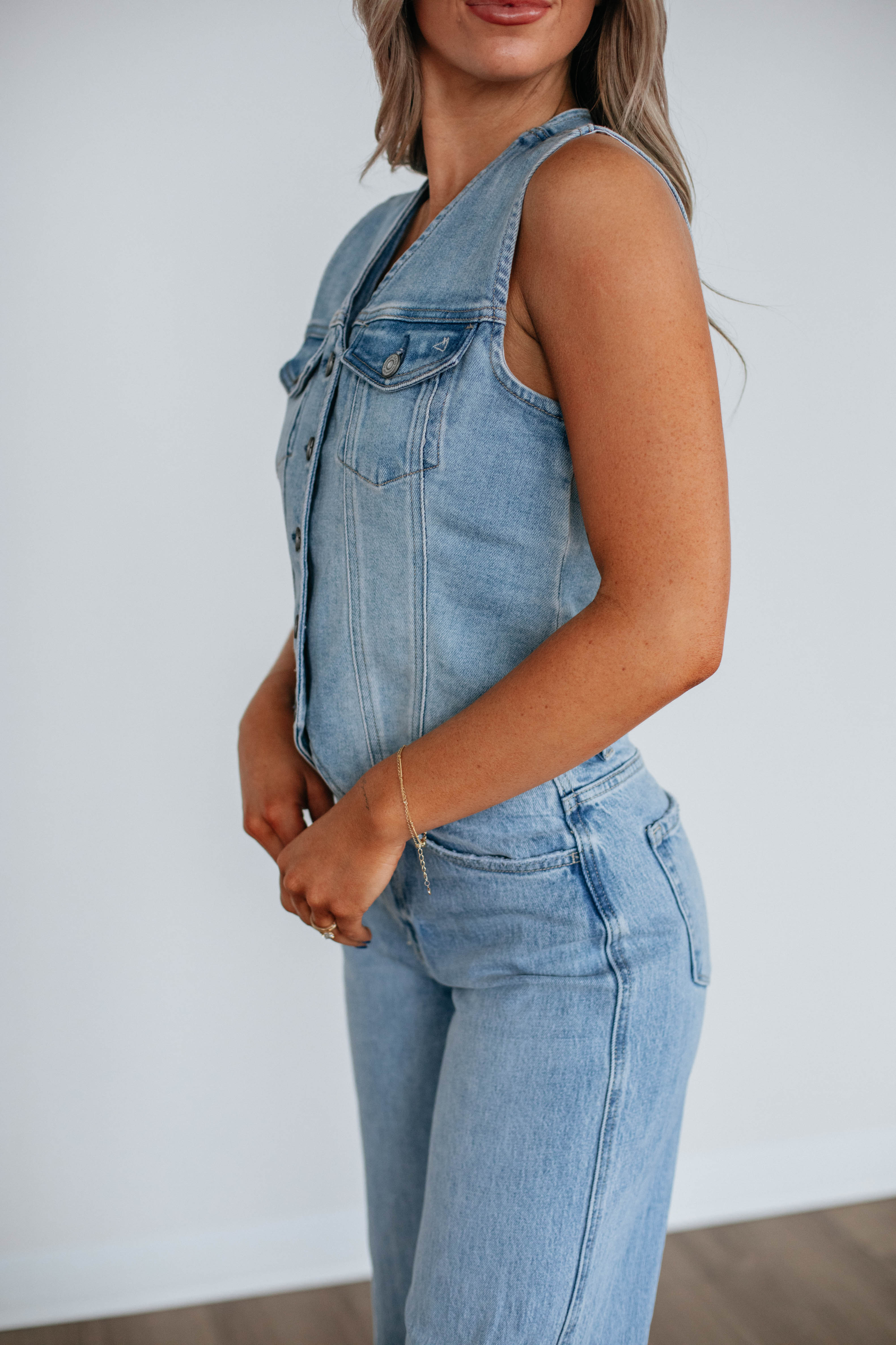Greer Hidden Denim Vest for Women - Stylish Distressed Denim Jacket with Hidden Pockets | Perfect for Casual Outfits, Layering, and Outdoor Adventures