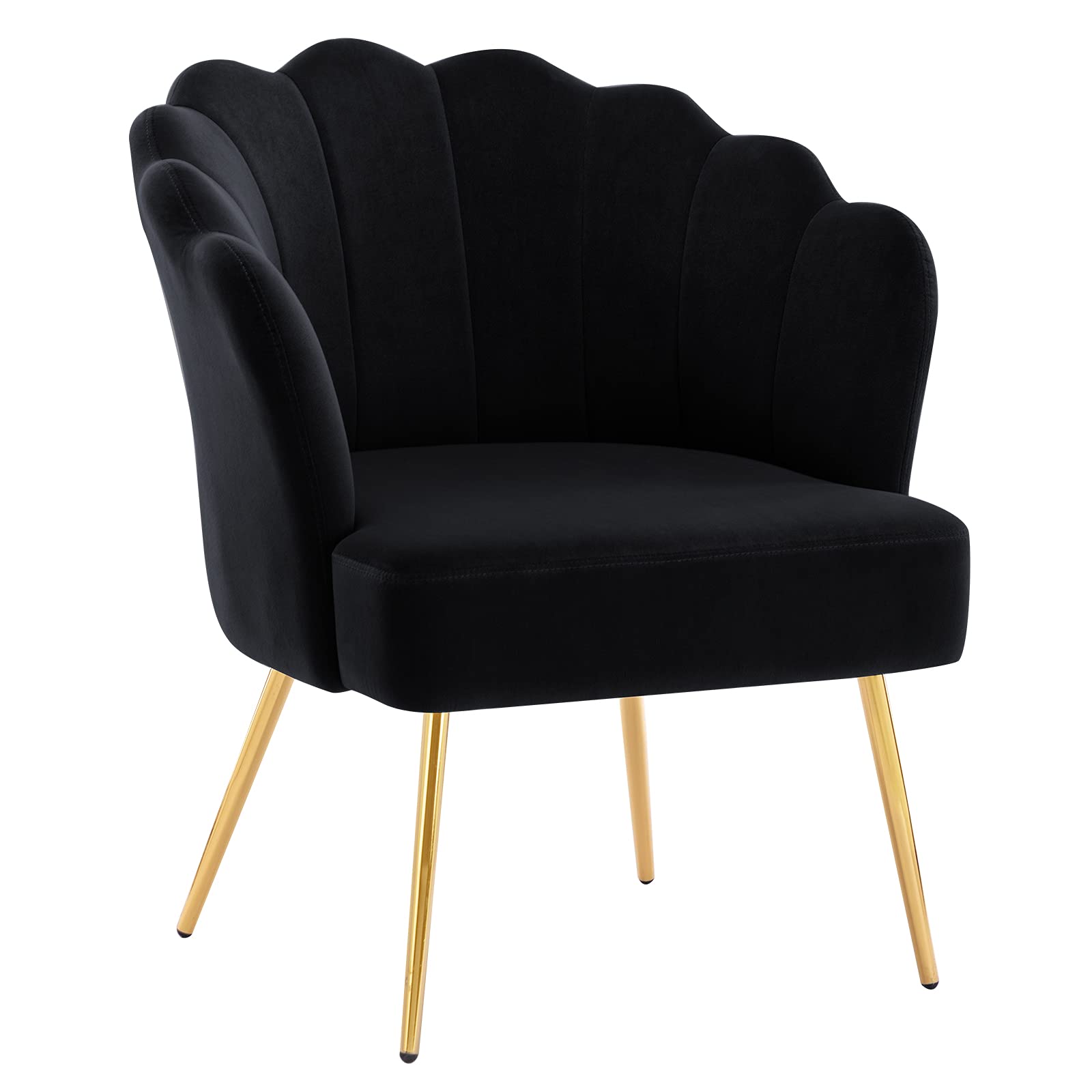 DUHOME Velvet Upholstered Accent Chair with Golden Metal Legs - Comfortable Makeup Vanity Chair, Guest Chair & Desk Chair for Living Room, Bedroom, Office & Reception Area - Elegant Black Velvet Seating Solution for Home Decor