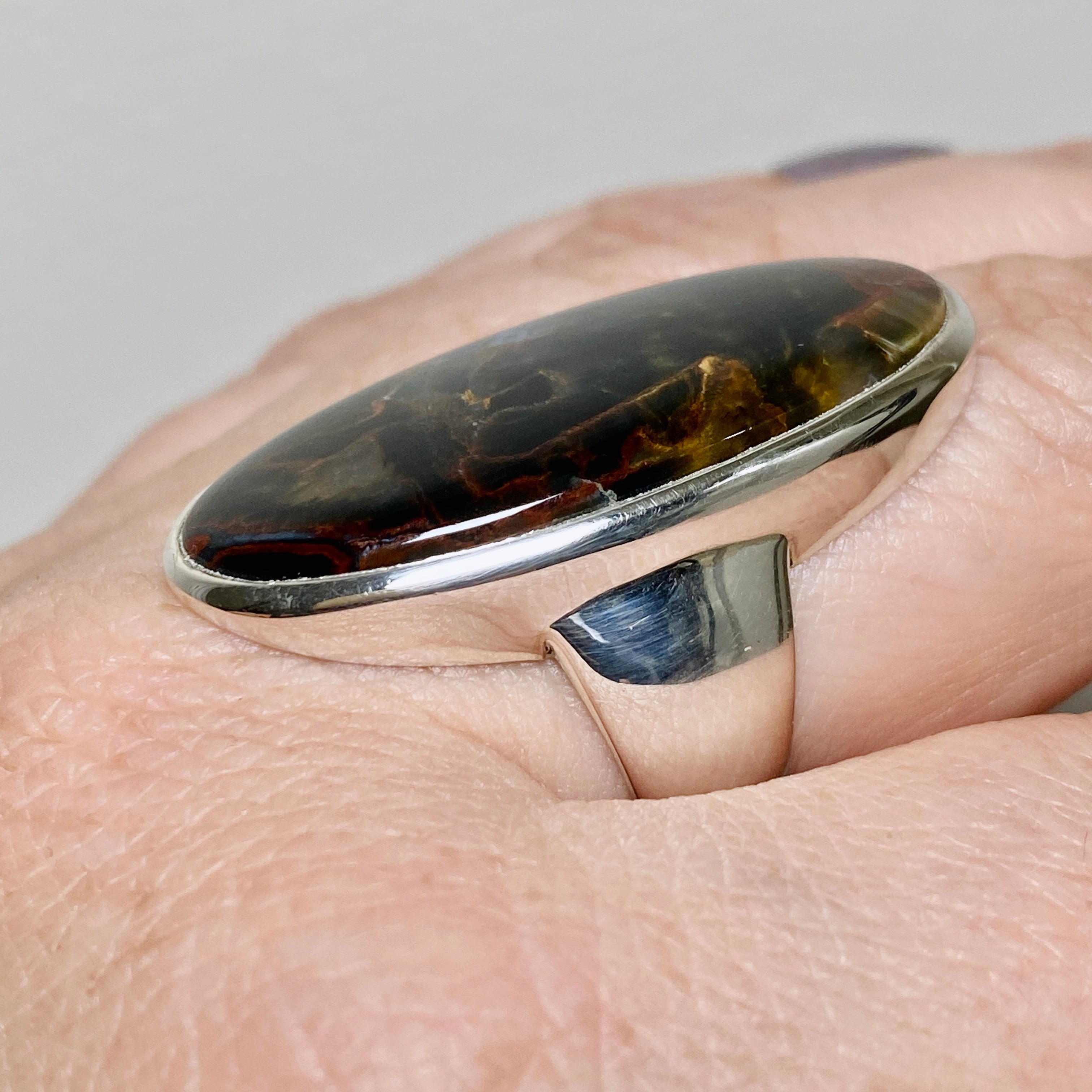 Pietersite Oval Cabochon Ring - Size 8 - Natural Stone Jewelry - PRGJ898 - Perfect for Boho Fashion & Spiritual Healing