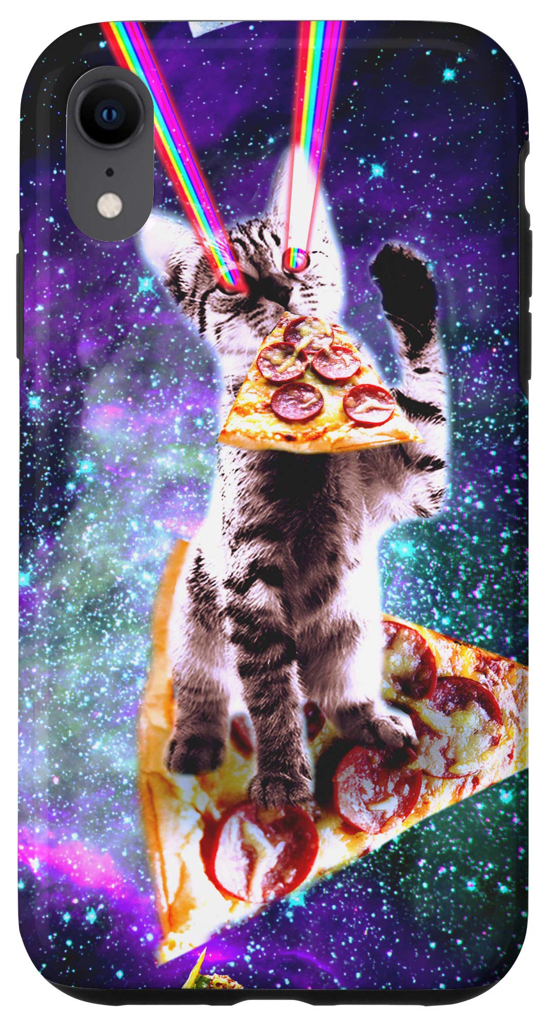 iPhone XR Case - Outer Space Pizza Cat Design with Rainbow Laser, Taco & Burrito Print | Durable Protective Cover for Everyday Use, Work & School