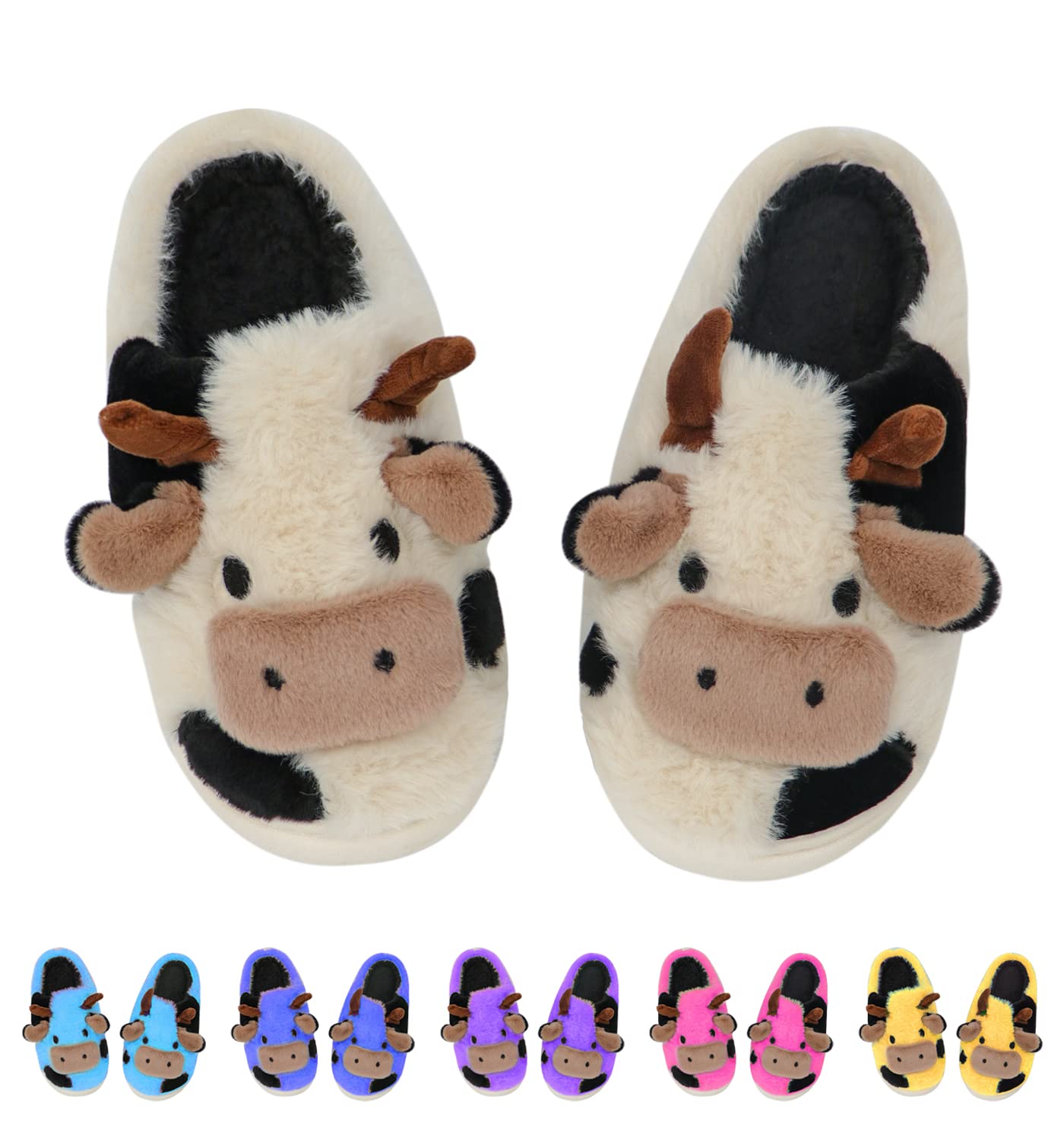 VRPQ Cow Slippers for Women & Men - Cartoon Animal House Slippers, Warm Winter Indoor/Outdoor Slides - Perfect for Home, Lounge, and Gift Giving