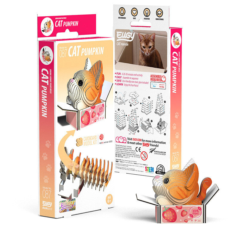 Eugy 3D Cardboard Model Kit - DIY Cat & Pumpkin Puzzle for Kids | Fun Educational STEM Toy for Halloween Decor & Creative Play