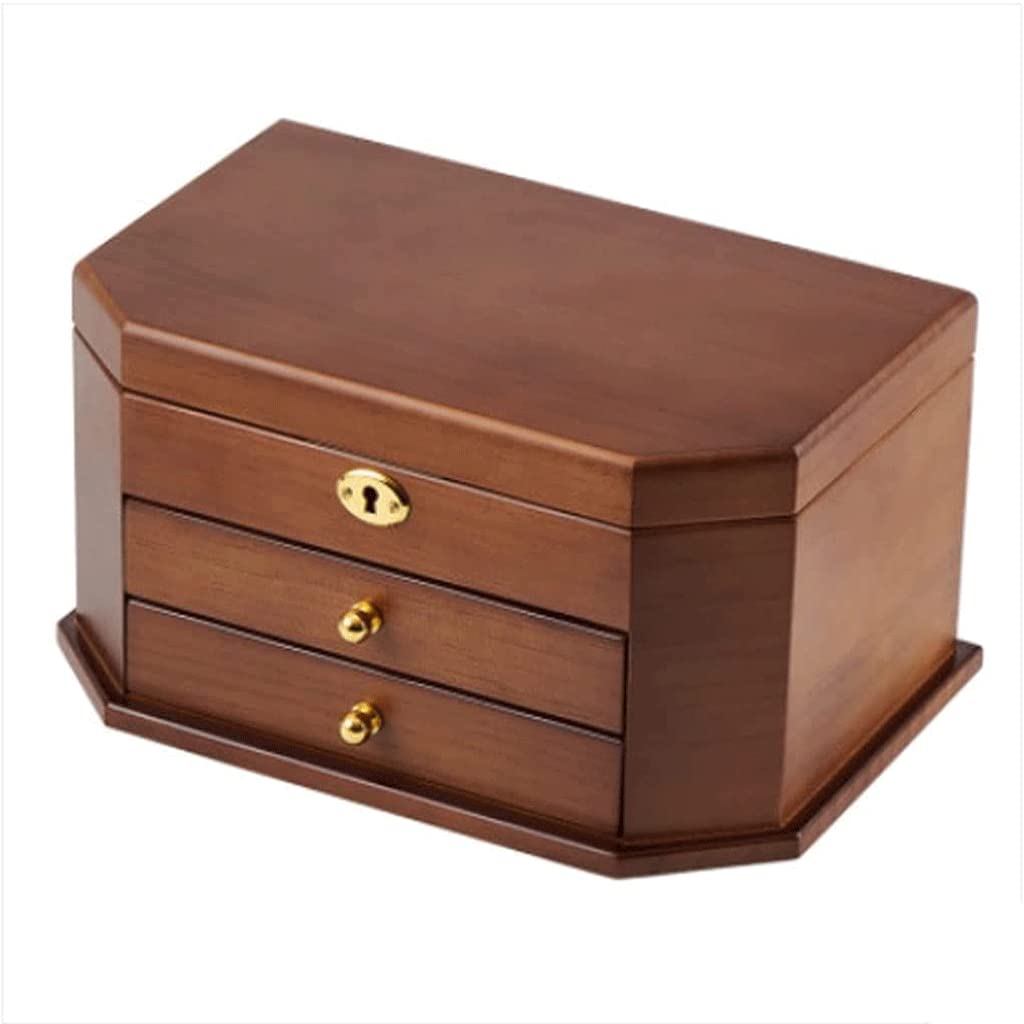 Vintage Wooden Jewelry Organizer Box for Women - 3-4 Layer Large Capacity Lockable Jewelry Storage Case for Necklaces, Earrings, Pendants & Rings | Perfect for Bedroom Dresser, Travel & Gift Giving