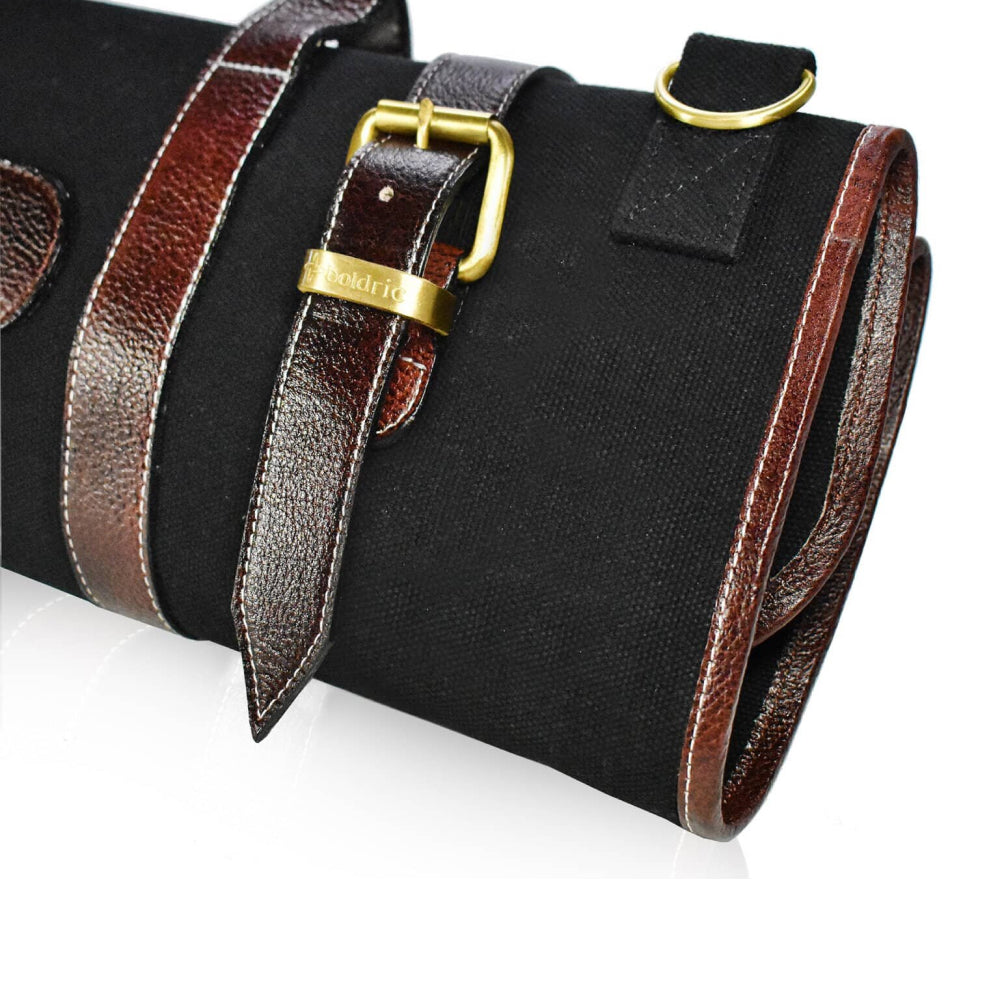 Boldric BOCK109 17-Pocket Black Canvas Knife Roll Bag for Chefs, Butchers & Culinary Professionals - Perfect for Kitchen, Camping & Outdoor Cooking