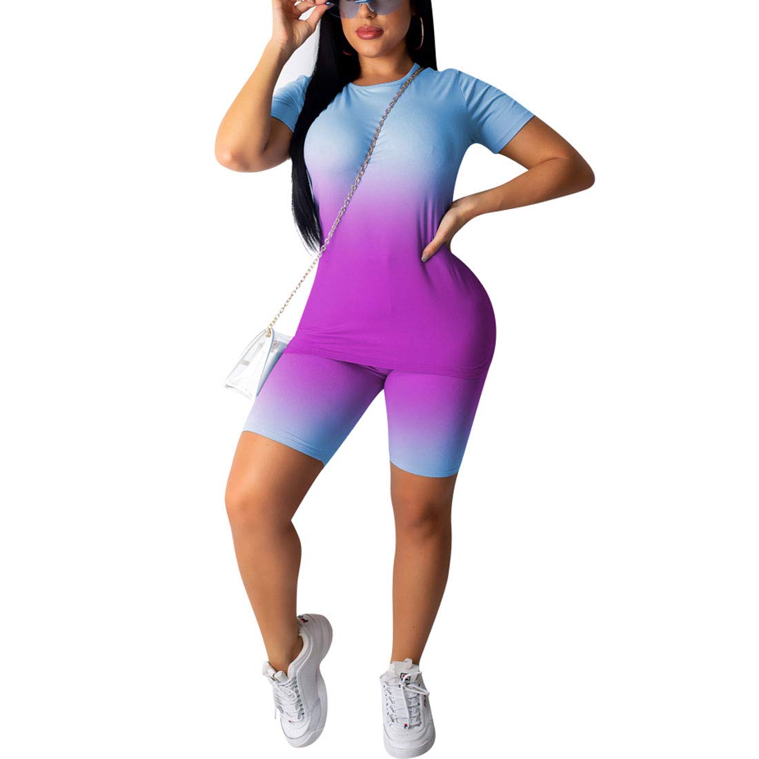 Nimsruc Women's 2 Piece Outfits Summer Casual Print Bodycon Shorts Pant Set - Stylish Matching Outfit for Beach, Vacation & Streetwear Fashion