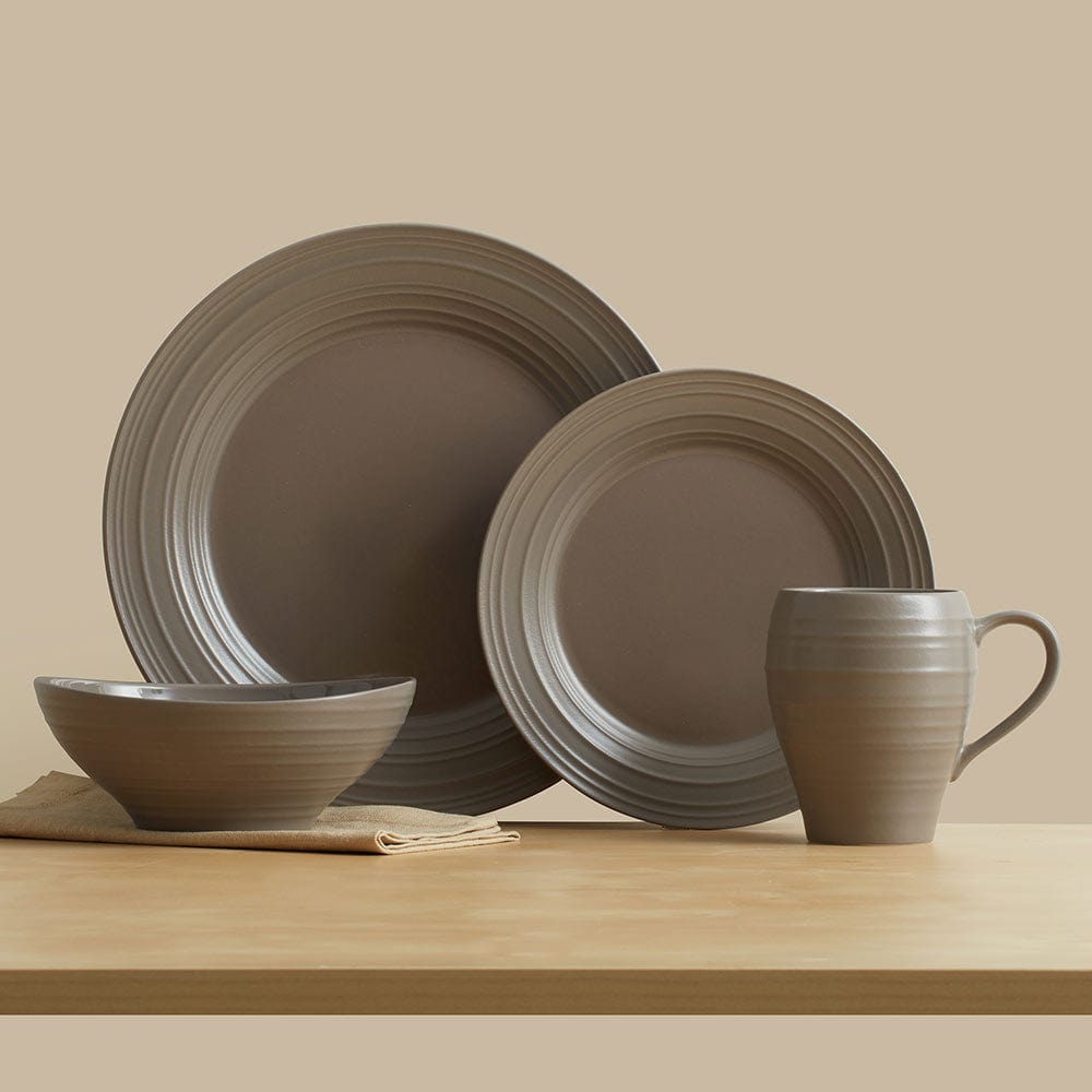 Swirl Mocha 4-Piece Dinnerware Set - Elegant Plates, Bowls, Cups & Saucers for Stylish Dining & Entertaining