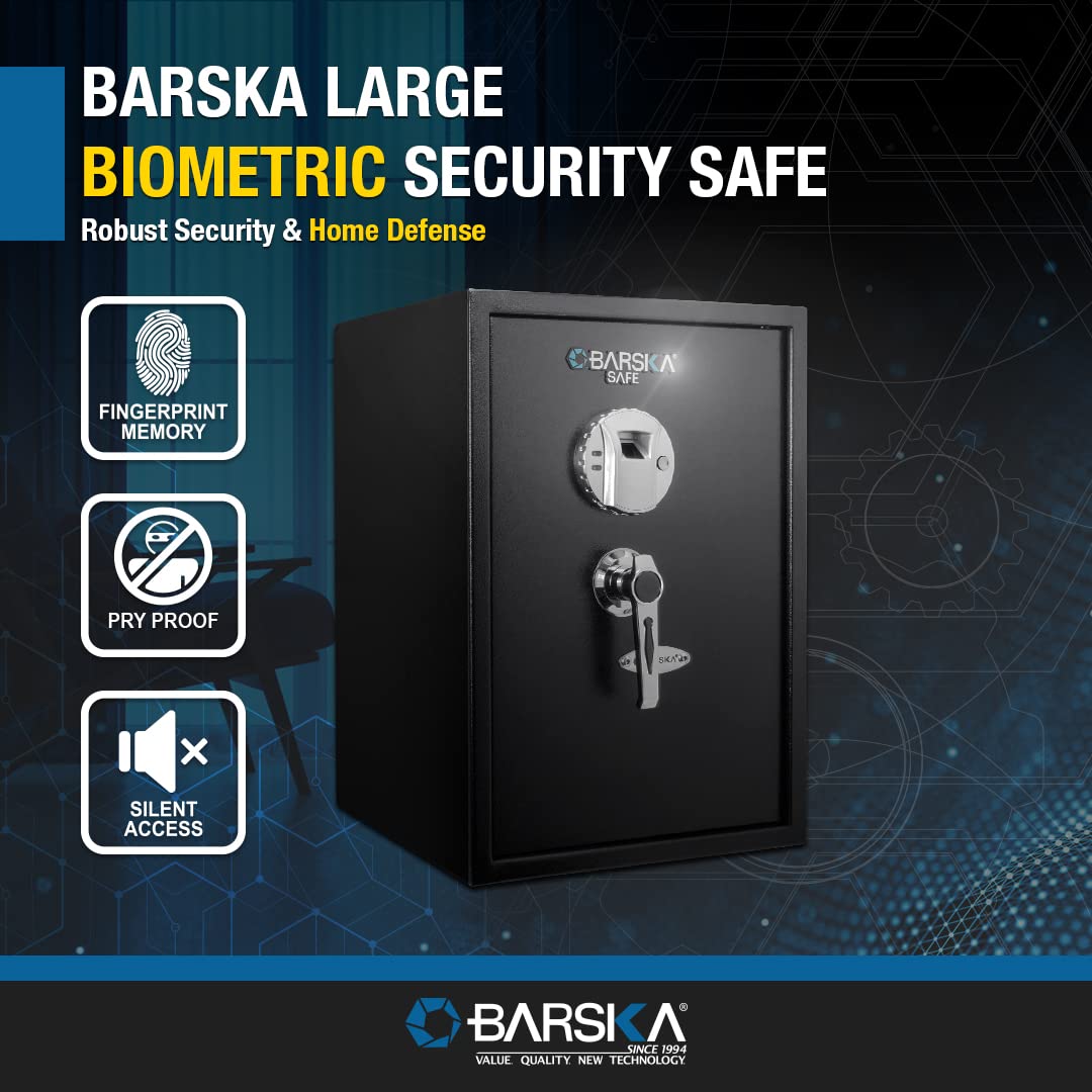 Barska Biometric Fingerprint Security Safe Box for Handgun, Documents & Money - Deluxe Home & Office Safe for Firearms, Jewelry & Valuables | Quick Access & Secure Storage