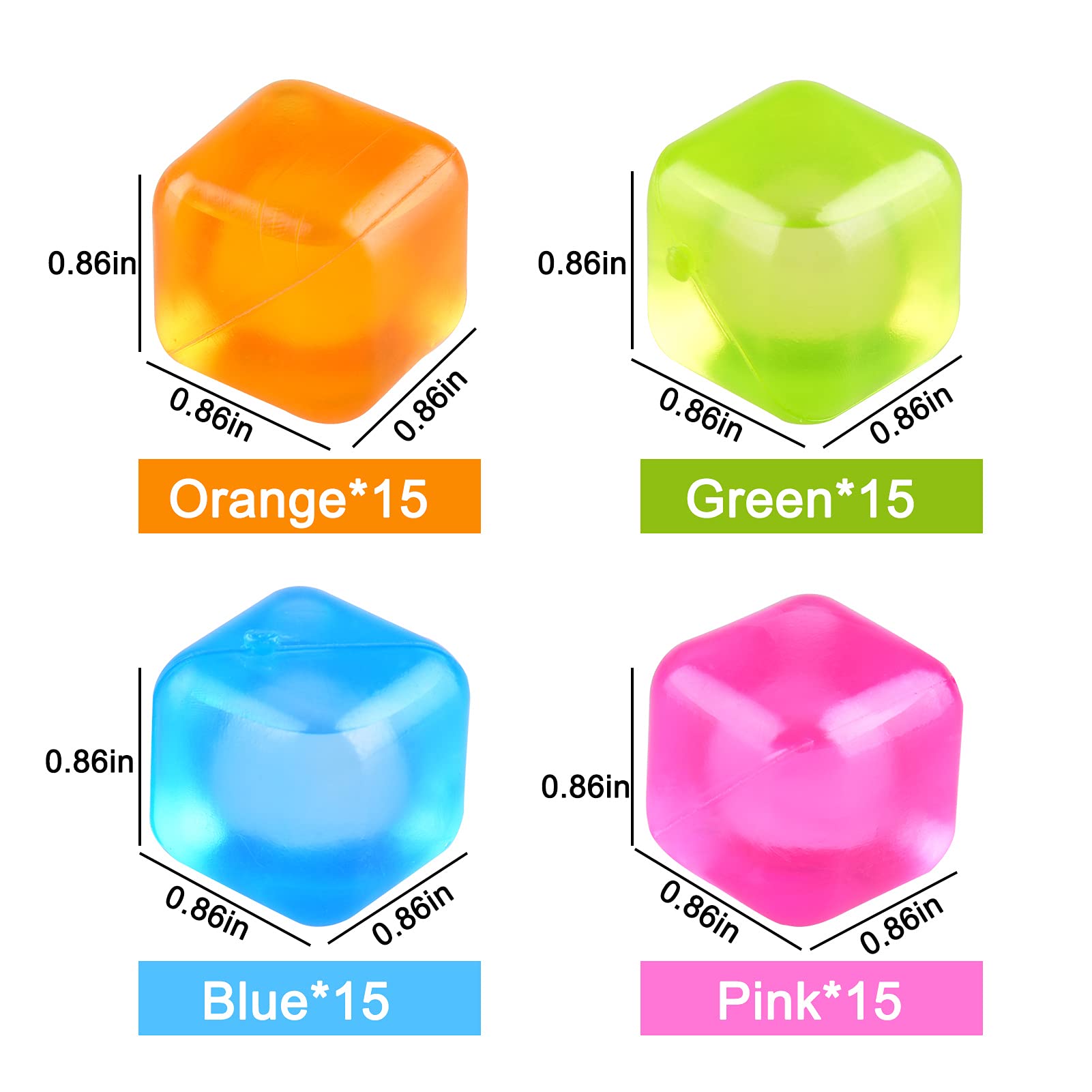 Reusable Ice Cubes 60 Pack - BPA Free Refreezable Plastic Ice Cubes for Drinks, Whiskey, Cocktails & Beverages - Square Multicolor Ice Cube Set for Parties, Home Bars & Outdoor Events