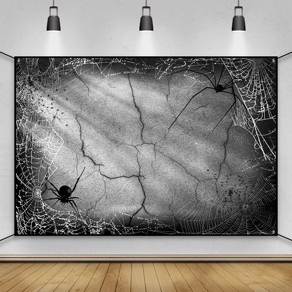 Happy Halloween Banner 6x3.6ft - Spider Web Backdrop Decor for Halloween Party Supplies | Kids & Adults Halloween Decorations | Perfect for Indoor/Outdoor Halloween Parties, Haunted House Decor & Photo Booth Backgrounds