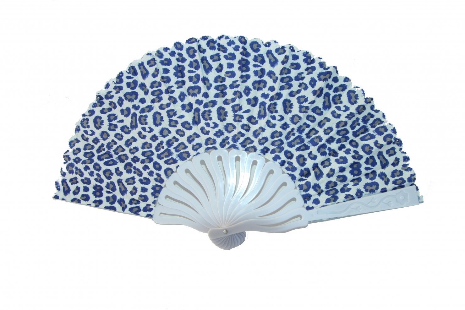 Authentic Feng Shui Leopard Print Hand Fan with White Slab - Elegant Blue Chinese Decorative Fan for Home Décor, Meditation & Cultural Events