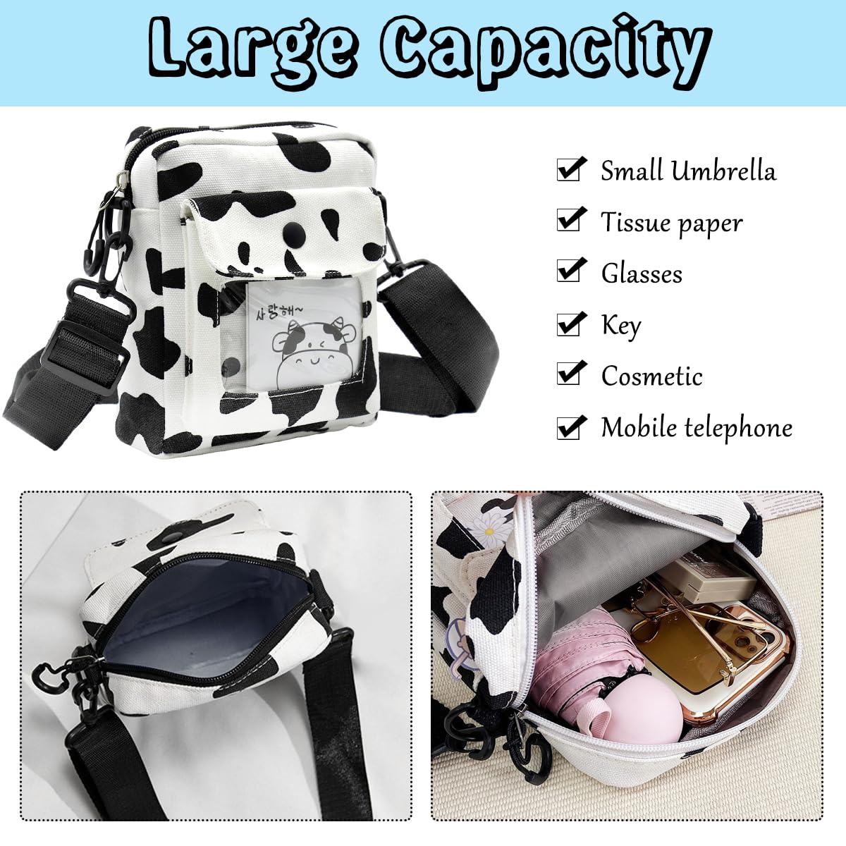 **Stylish PALAY Canvas Crossbody Bag for Women - Adjustable Shoulder Strap, Cute Print, Versatile Phone Purse (Black) | Perfect for Daily Use, Travel & Shopping**