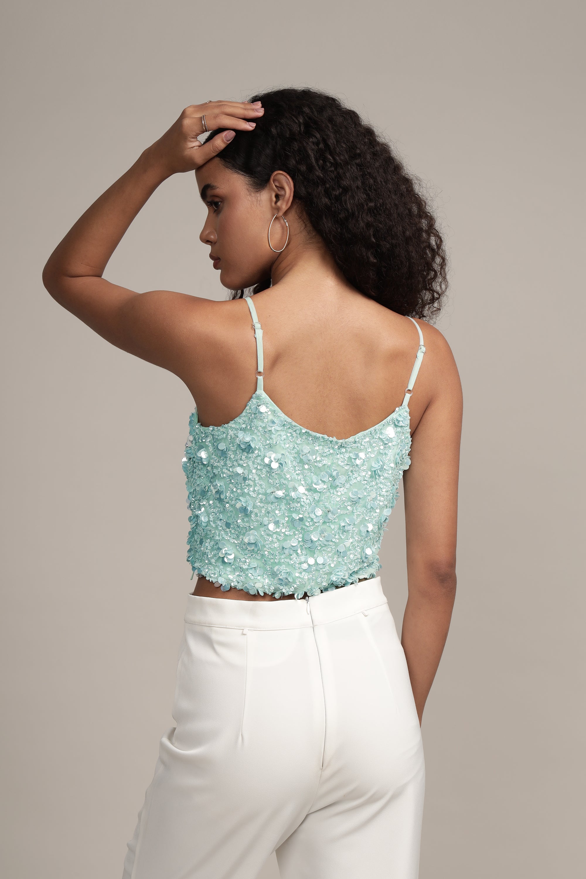 Aqua Sequin Cami Top for Women - Sparkling Party & Evening Wear - Perfect for Night Out, Club, and Special Occasions