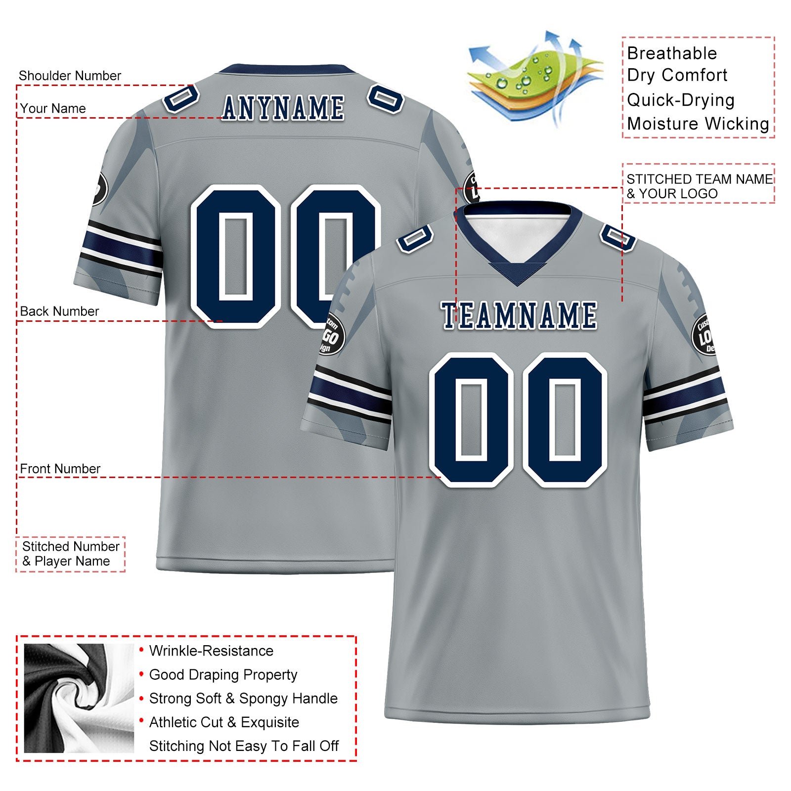 Custom Gray Seattle Personalized Authentic Football Jersey FBJ02 D025033 27 - Perfect for Game Day, Fan Events & Sports Enthusiasts