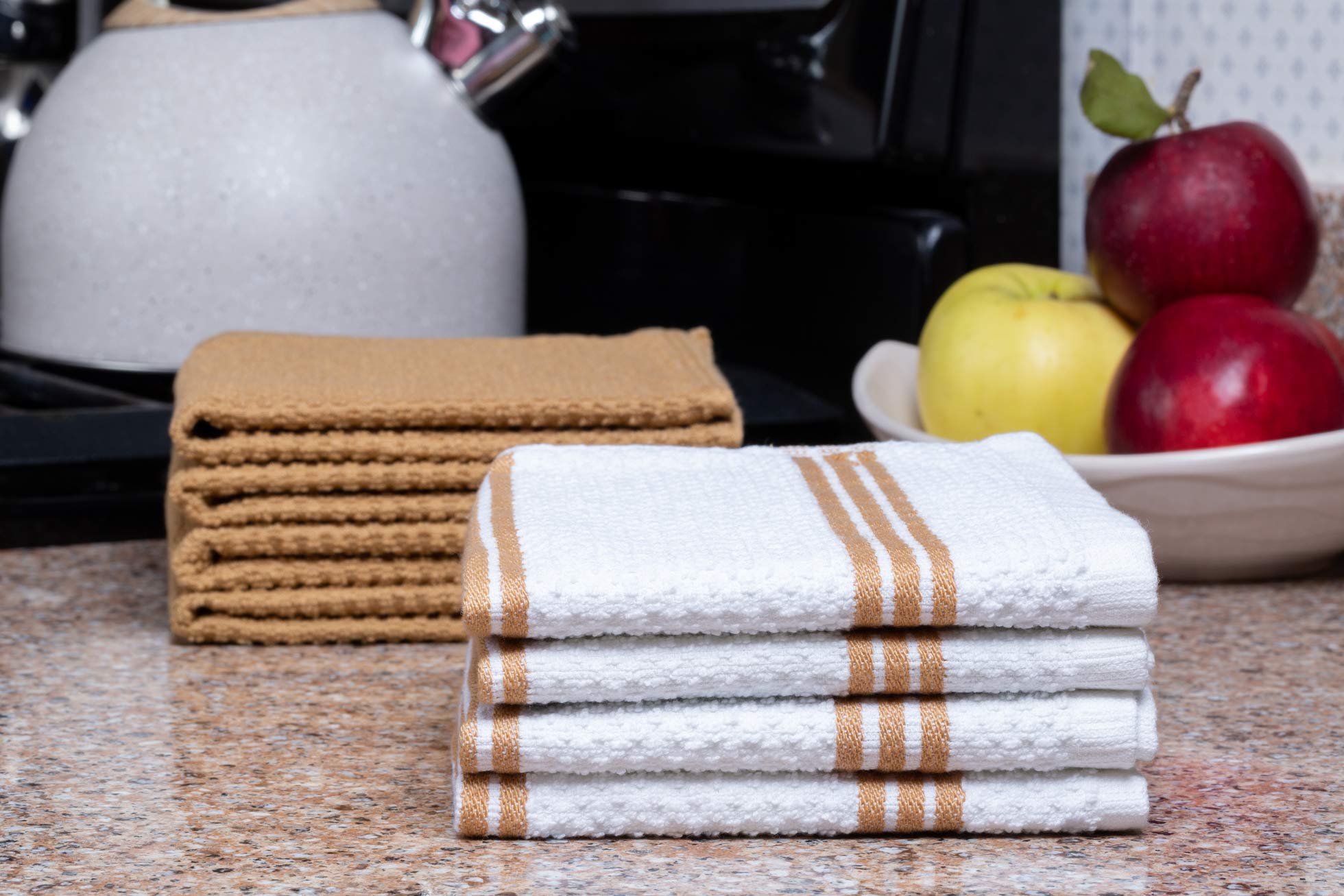Living Fashions 8-Pack Premium Cotton Dish Cloths - 12x12 Inch Super Absorbent Kitchen Towels & Washcloths - Eco-Friendly Dish Rags for Washing Dishes, Cleaning Countertops, and Drying Hands (Perfect for Home, Restaurant & RV Use)