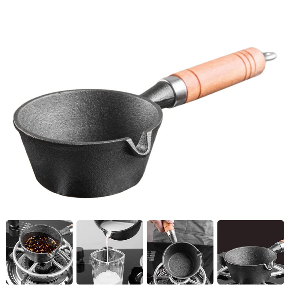 Premium Cast Iron Butter Warmer & Mini Egg Frying Pan - Wood Handle Soup Sauce Pot for Melting, Boiling & Cooking - Perfect for Kitchen, Camping & Outdoor Use