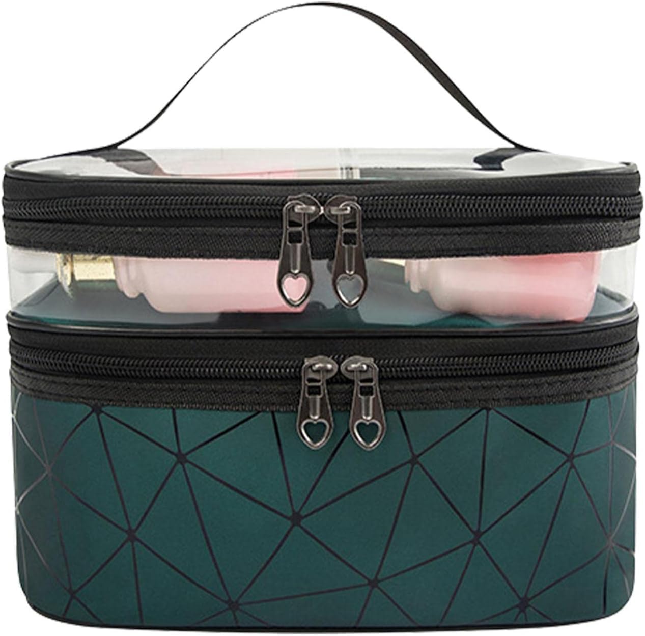 Eopzo Double Layer Waterproof Makeup Bag Organizer for Women - Travel Cosmetic Pouch & Toiletry Case - Perfect for Gym, Vacation, and Daily Use (Green)