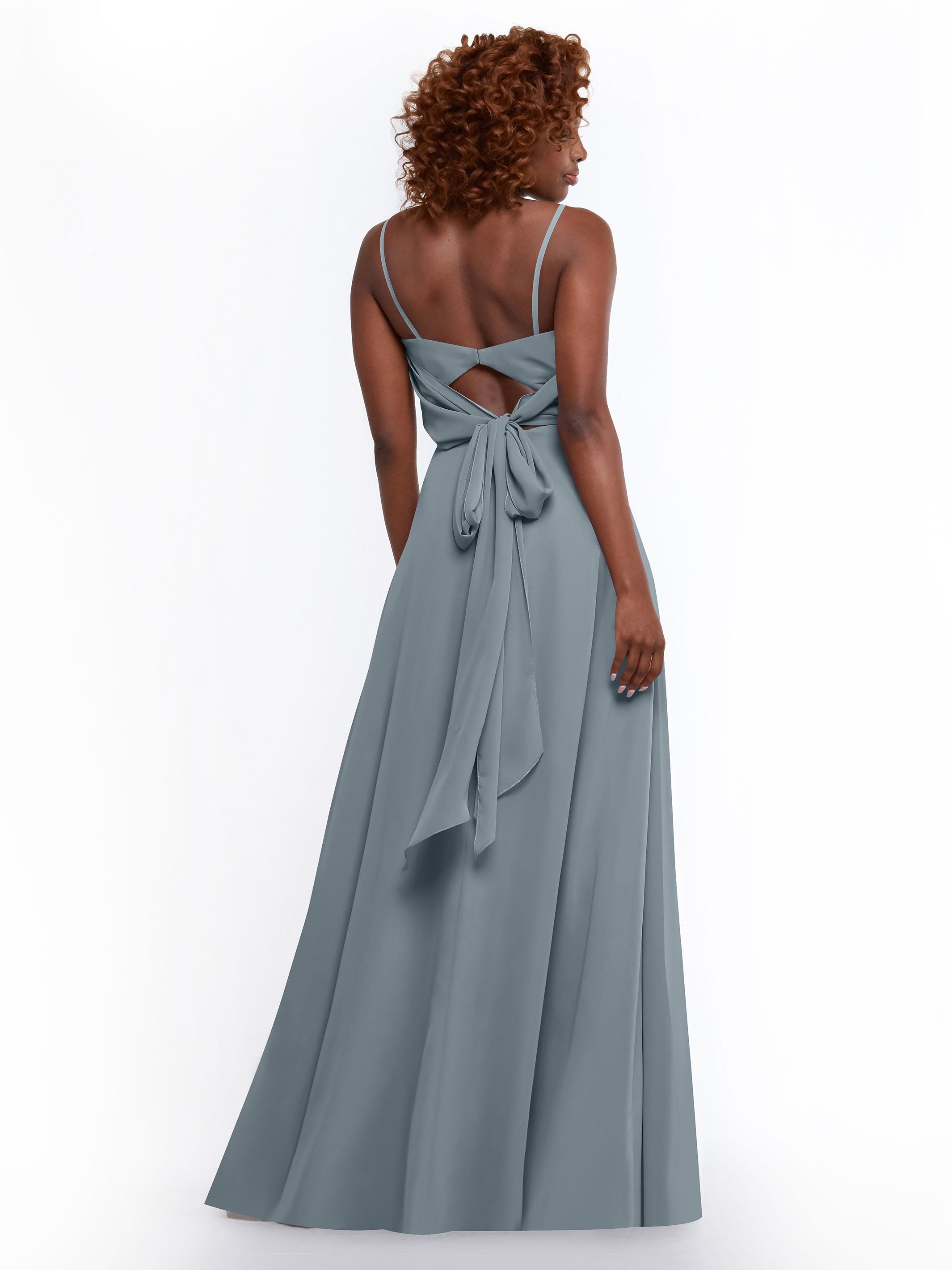 Elegant A-Line Bridesmaid Dress with Flowy Chiffon Skirt & Thigh Slit - Perfect for Weddings, Formal Events & Special Occasions