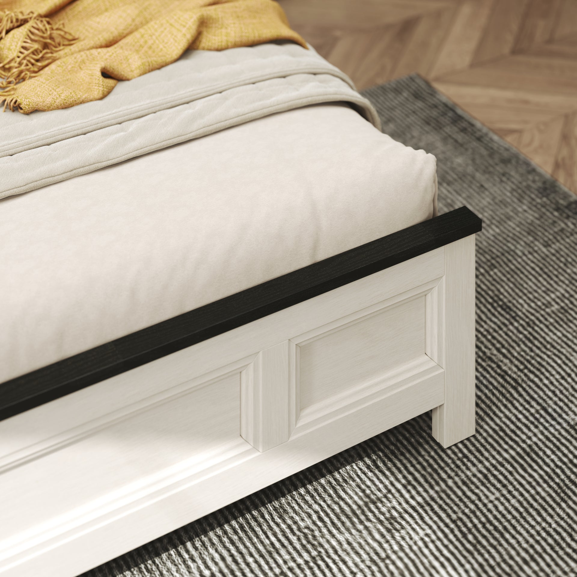 Roundhill Furniture Realynn Panel Bed - Queen Size Off White Finish for Modern Bedroom Decor | Stylish and Durable Bed Frame for Home & Guest Room