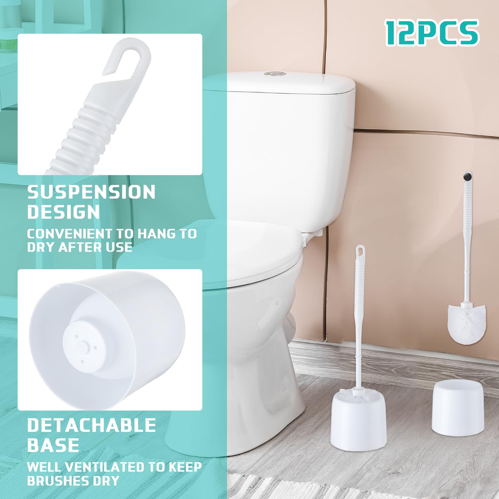 Roshtia 12-Piece Toilet Brush and Holder Set - White Bathroom Cleaning Kit with Caddy for Deep Scrubbing (14.57