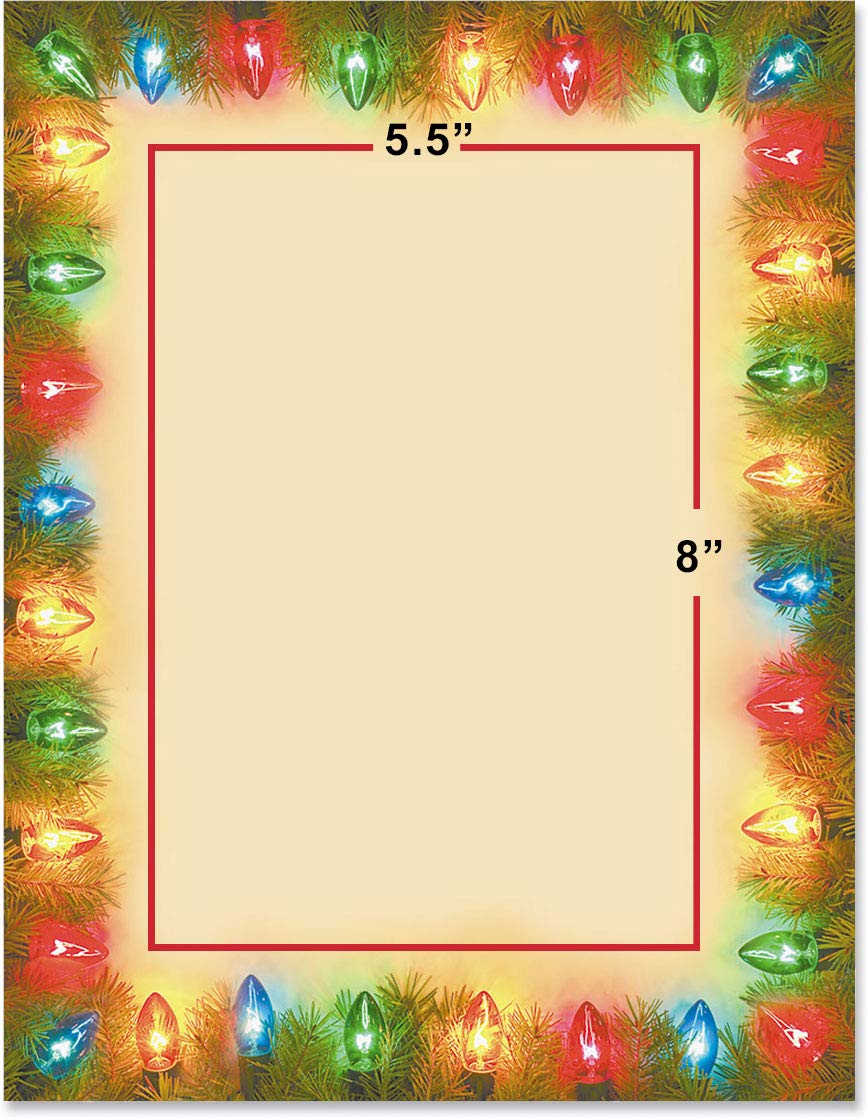 Festive Pine Lights Christmas Holiday Stationery - Elegant Premium Border Paper & Letterhead (8.5